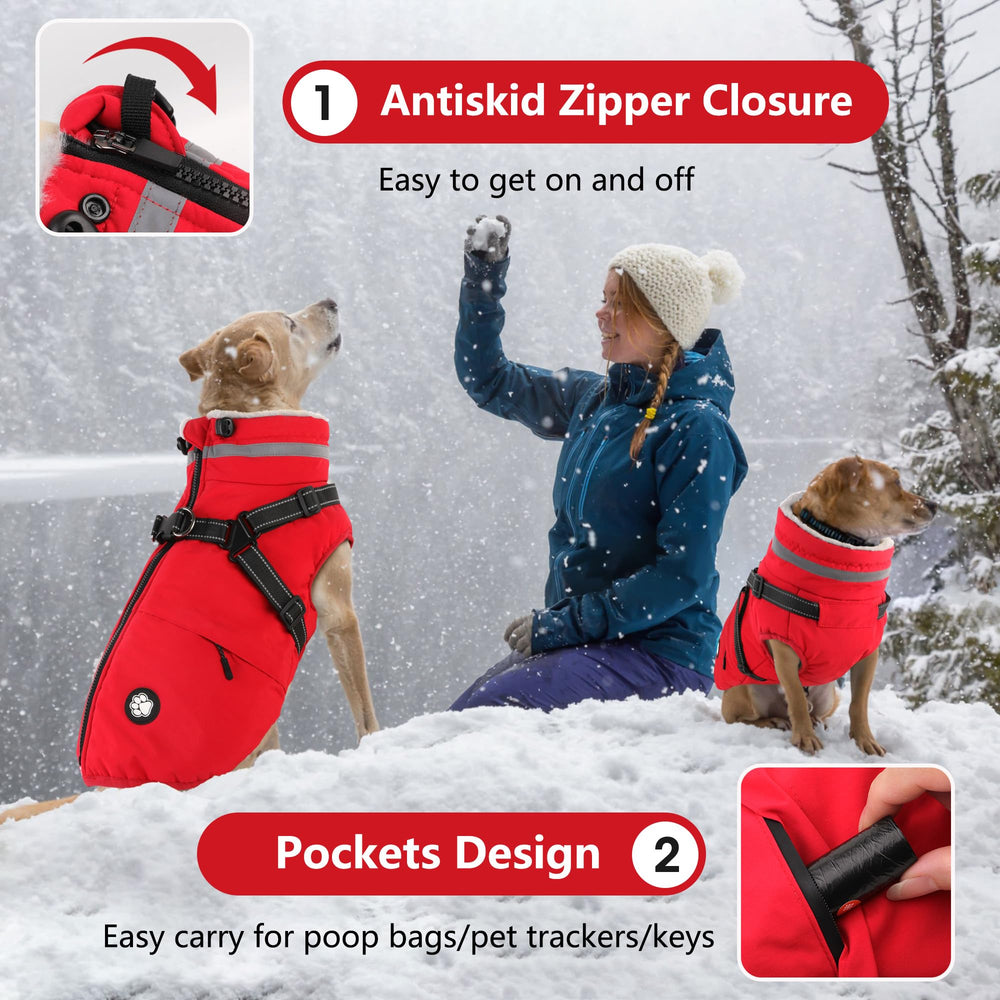 Dogcheer reflective-strips-back boosts visibility during dawn and dusk walks.