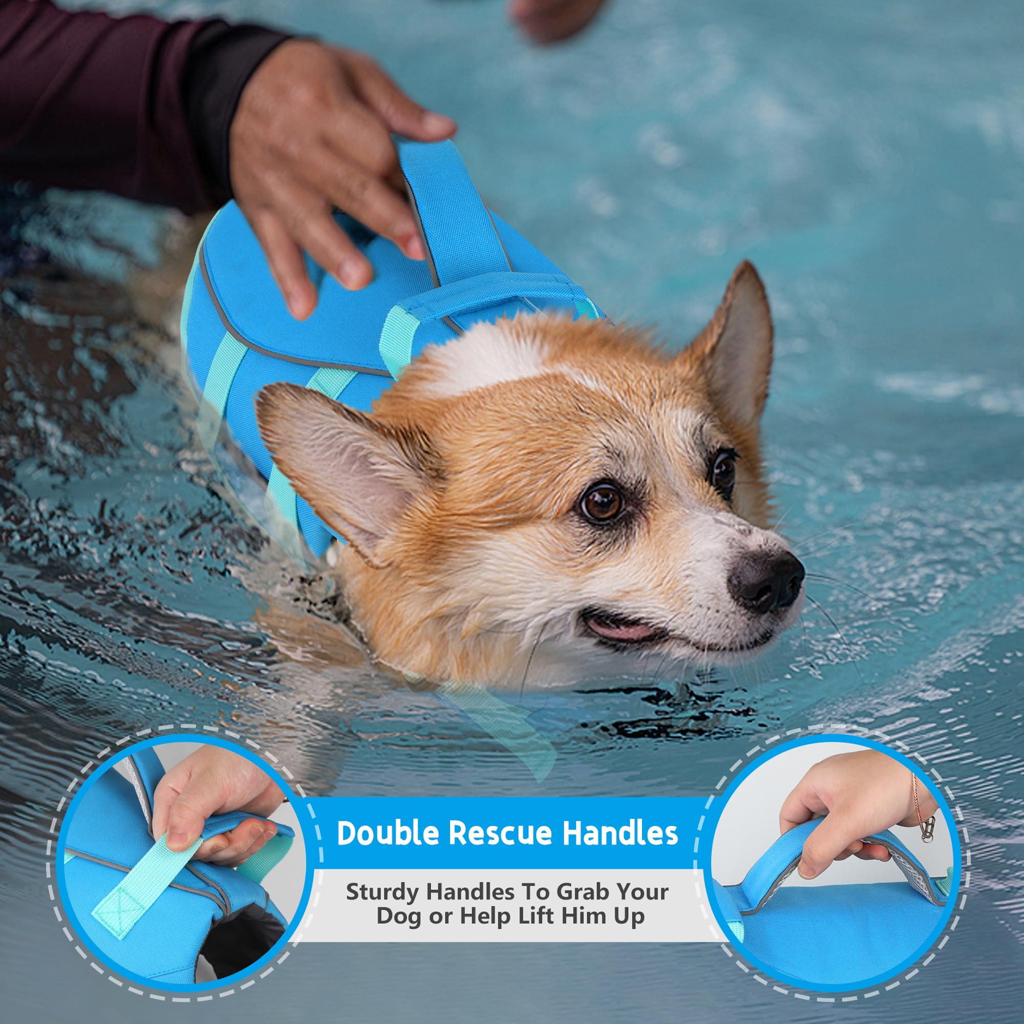Dogcheer dog life jacket with harness design supports natural swimming posture and reduces fatigue.