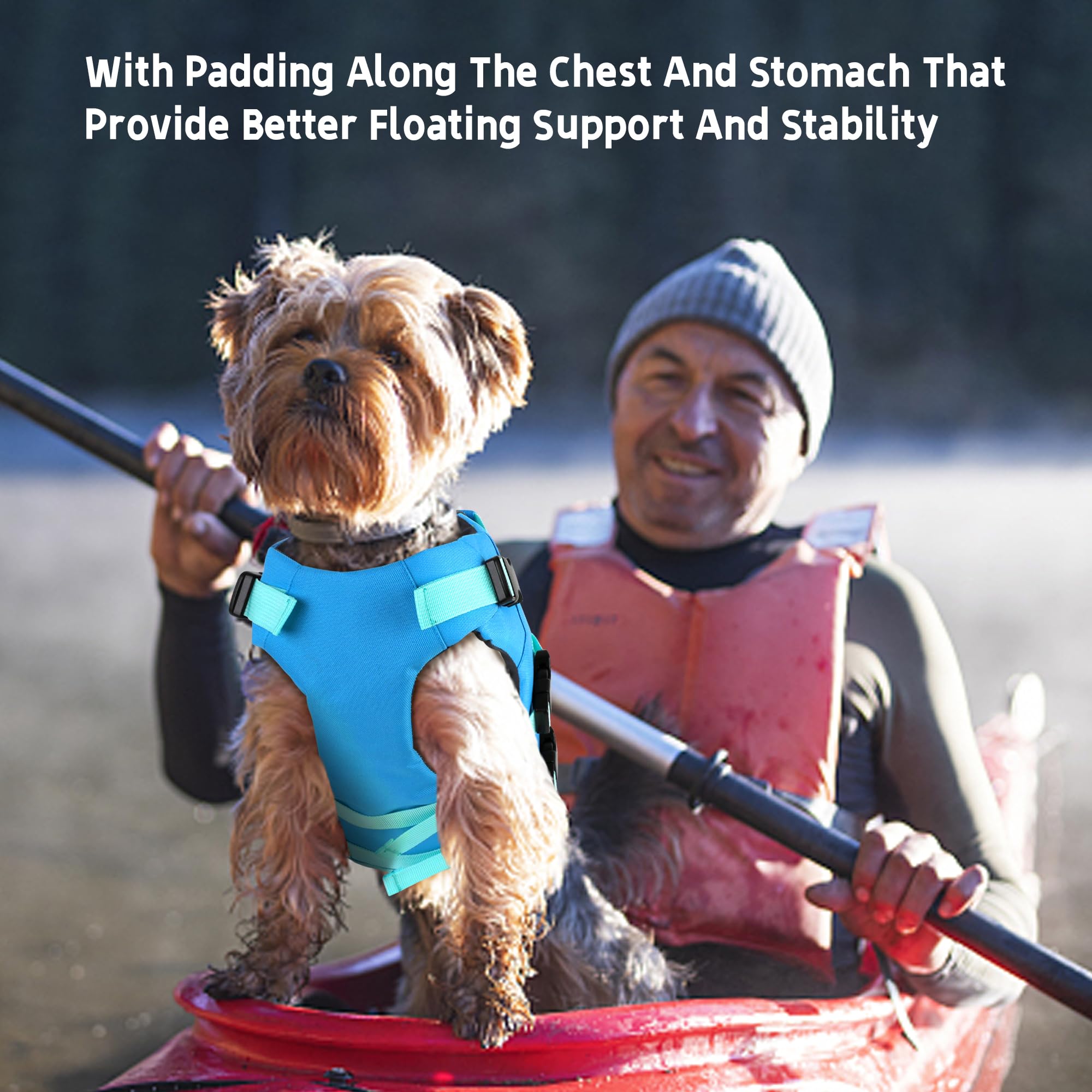 Dogcheer dog life jacket features high-visibility colors and reflective strips for low-light safety.