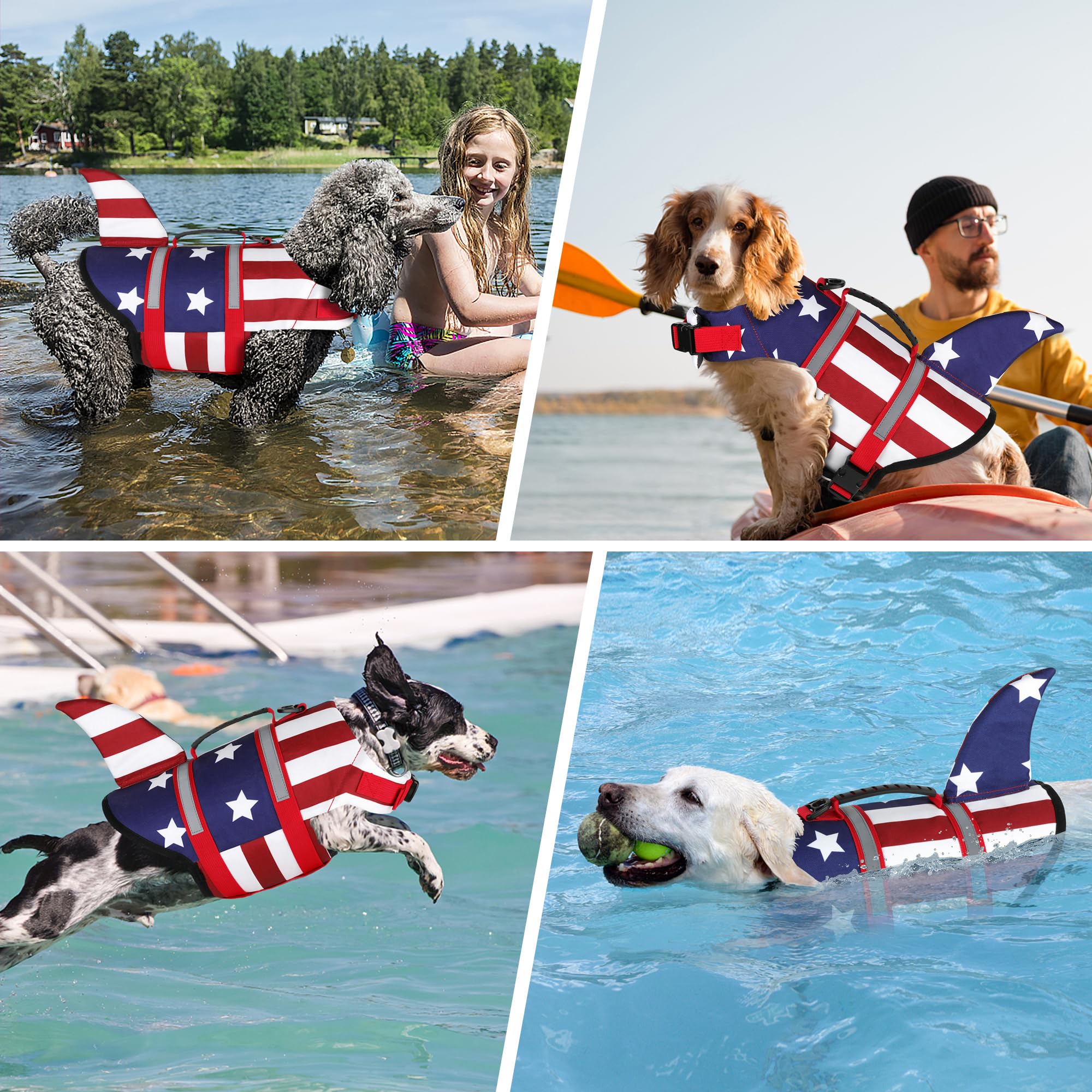 Dogcheer adjustable-fit dog life vest demonstrating neck and belly adjustments.