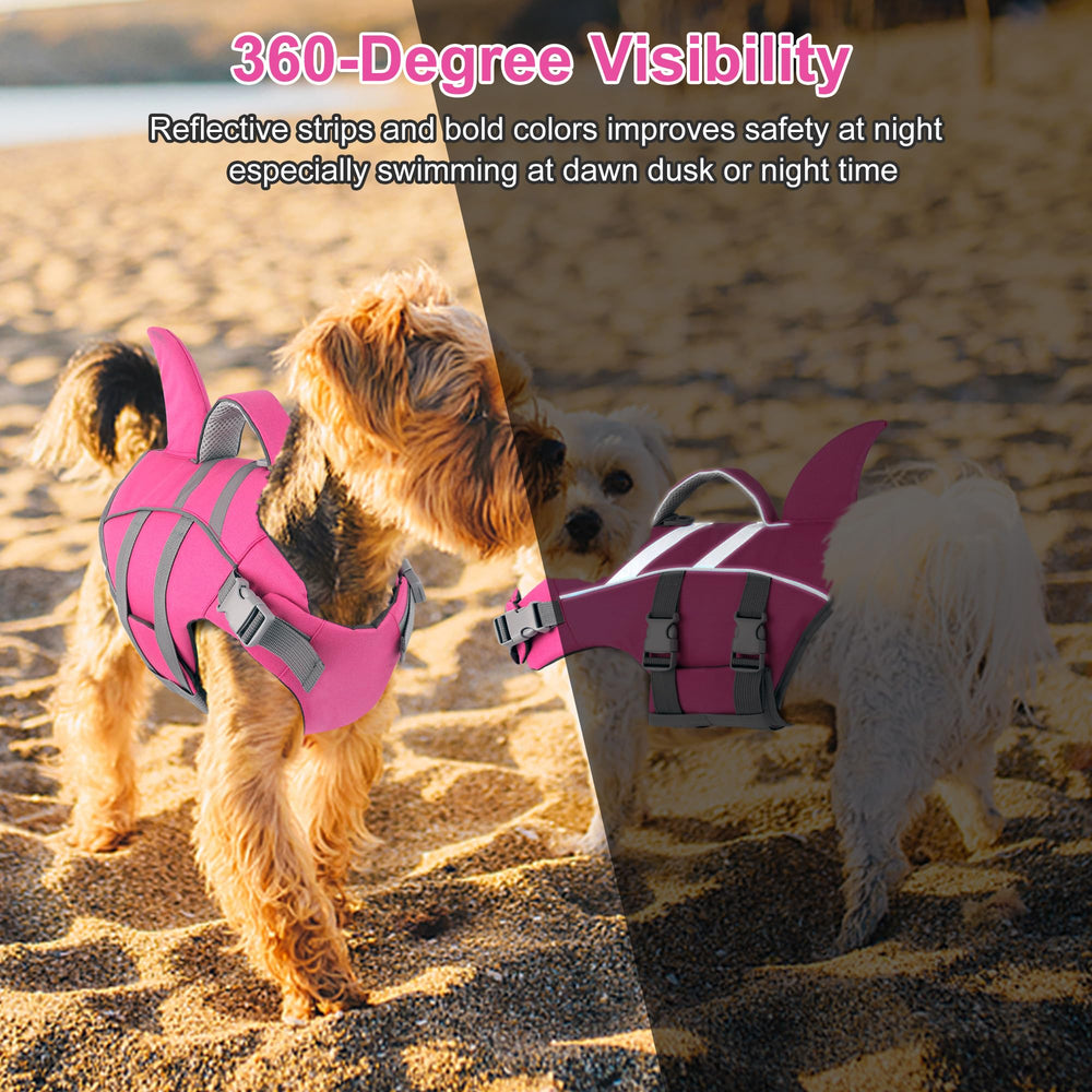 Dogcheer shark-fin vest supports dogs during swimming, rafting, boating, and more.