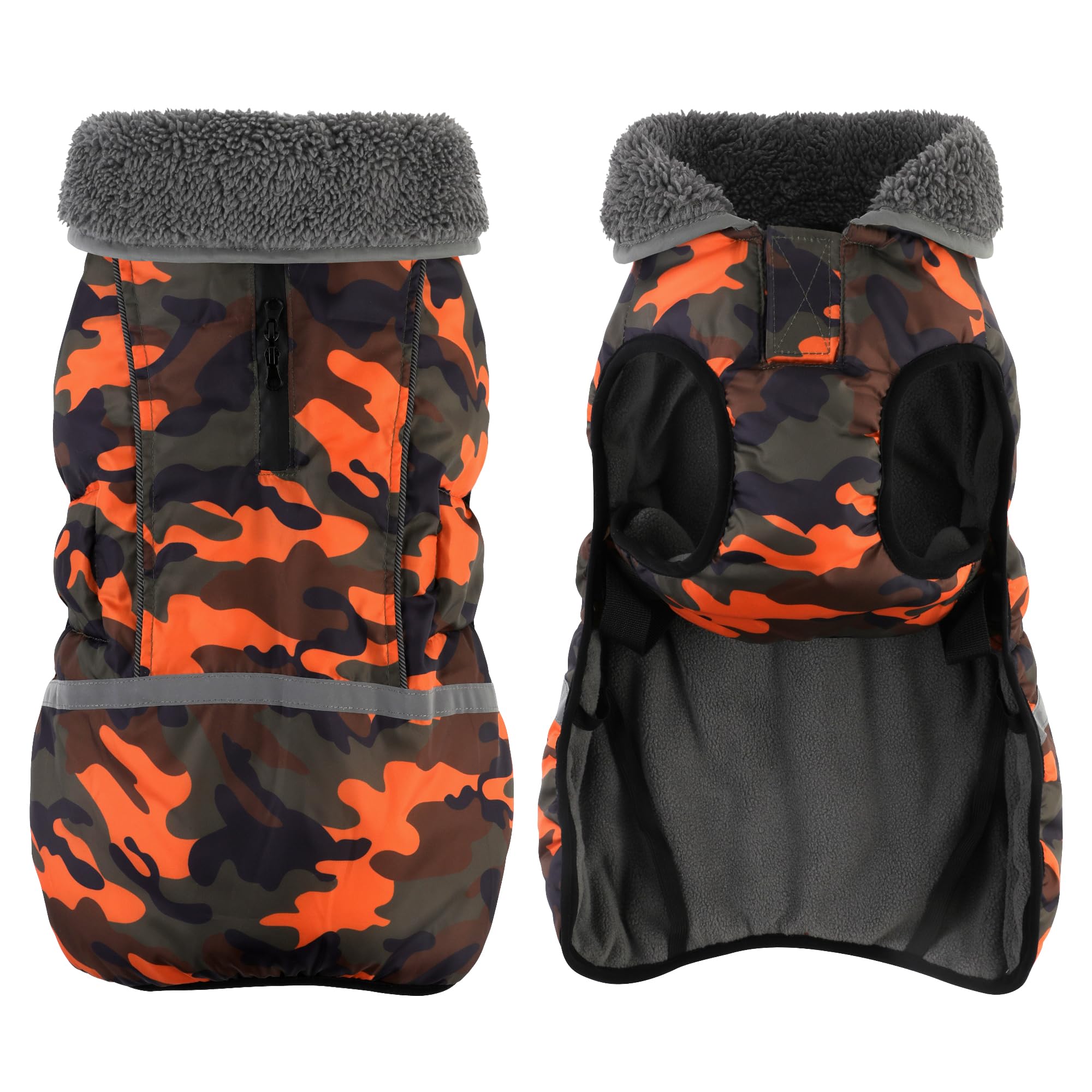Dogcheer warm dog coat orange camo fabric for outdoor style.