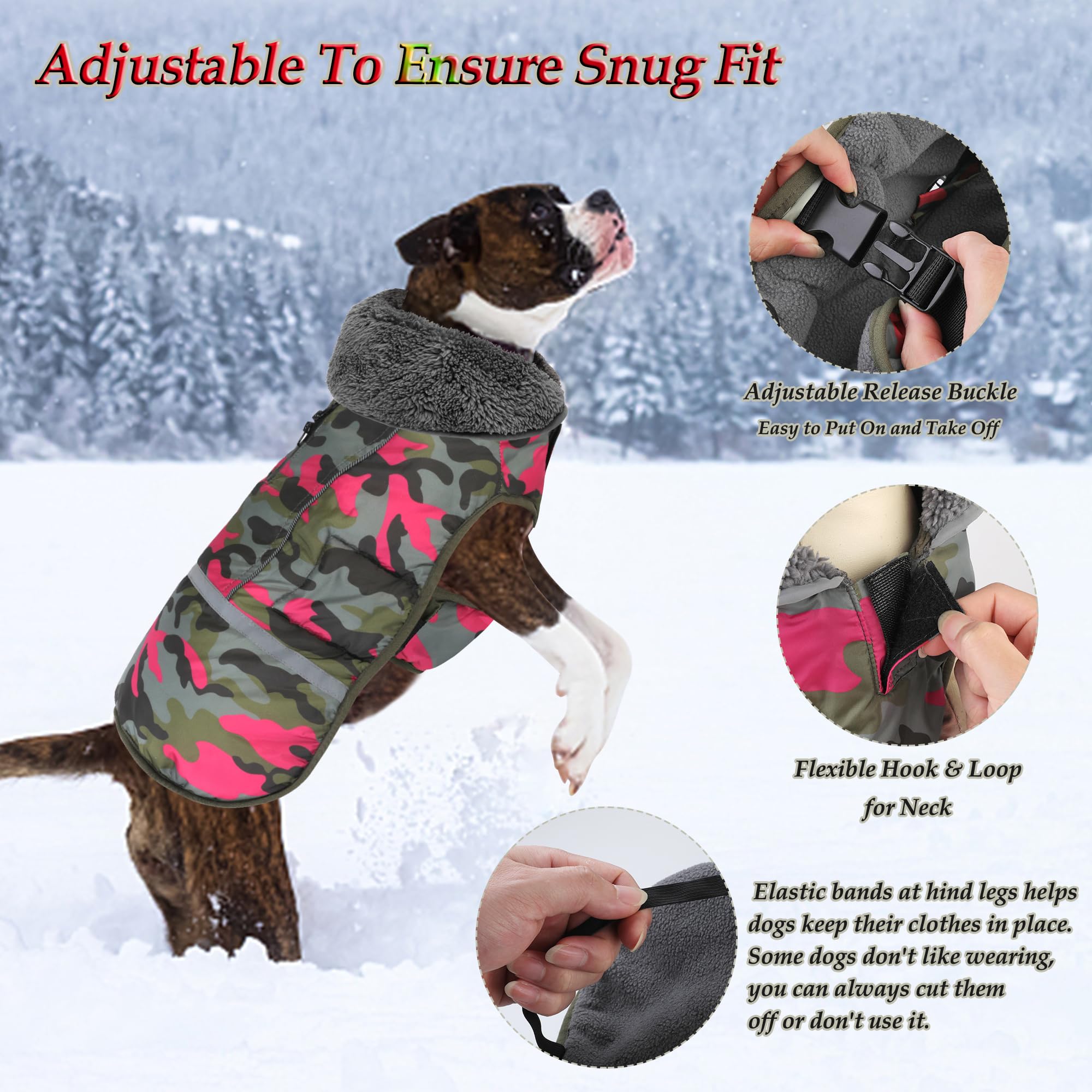 Dogcheer warm dog coat with reflective strips back highlights night visibility during walks.