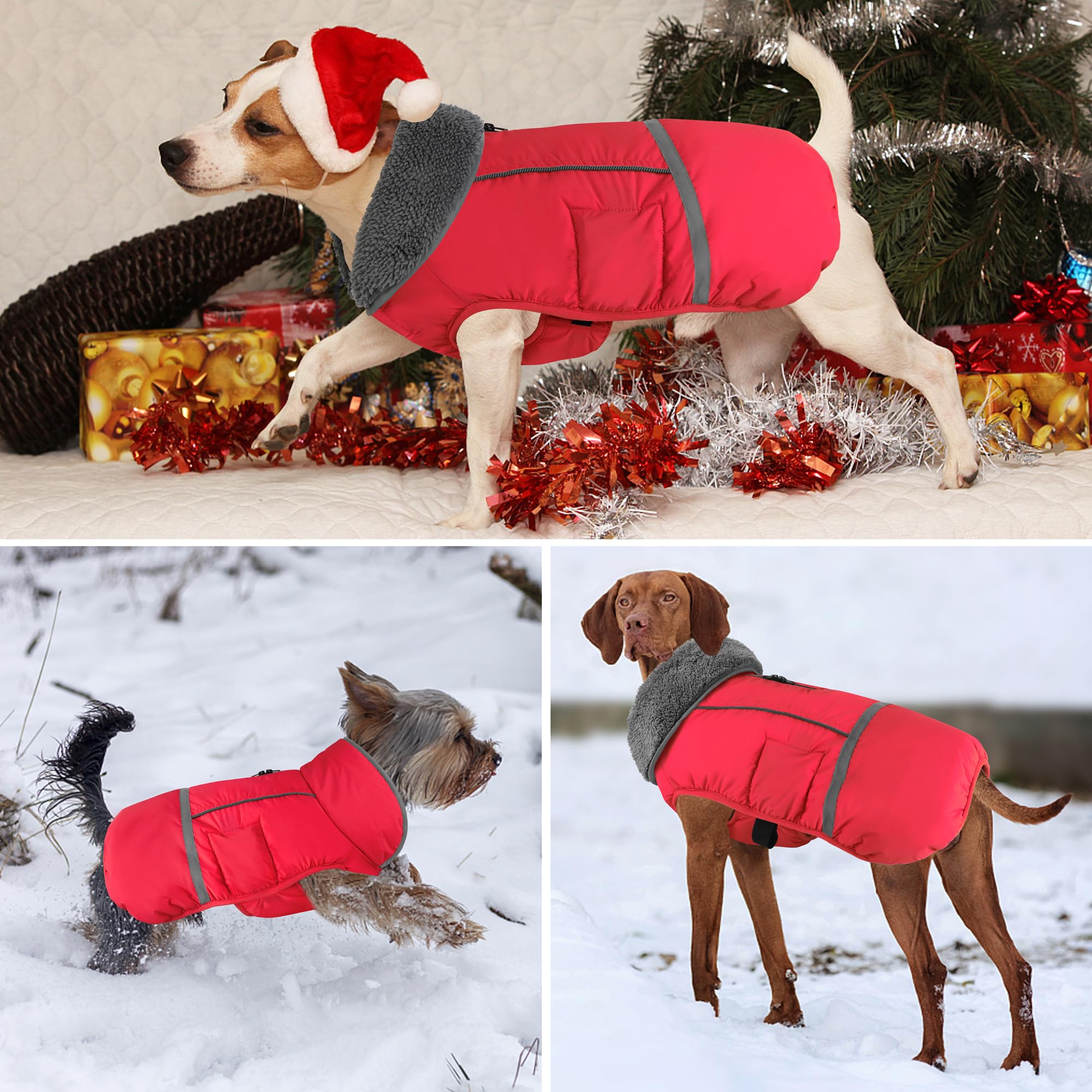 Dogcheer warm dog coat two-way zipper for easy leash attachment