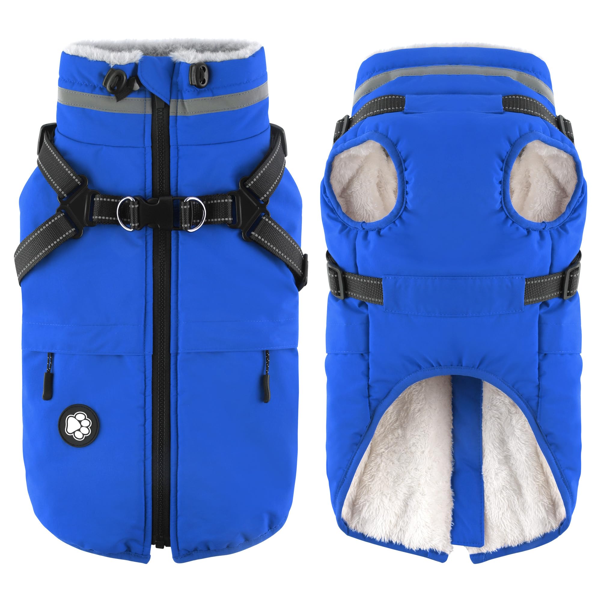Dogcheer blue waterproof coat back view for snow-ready warmth