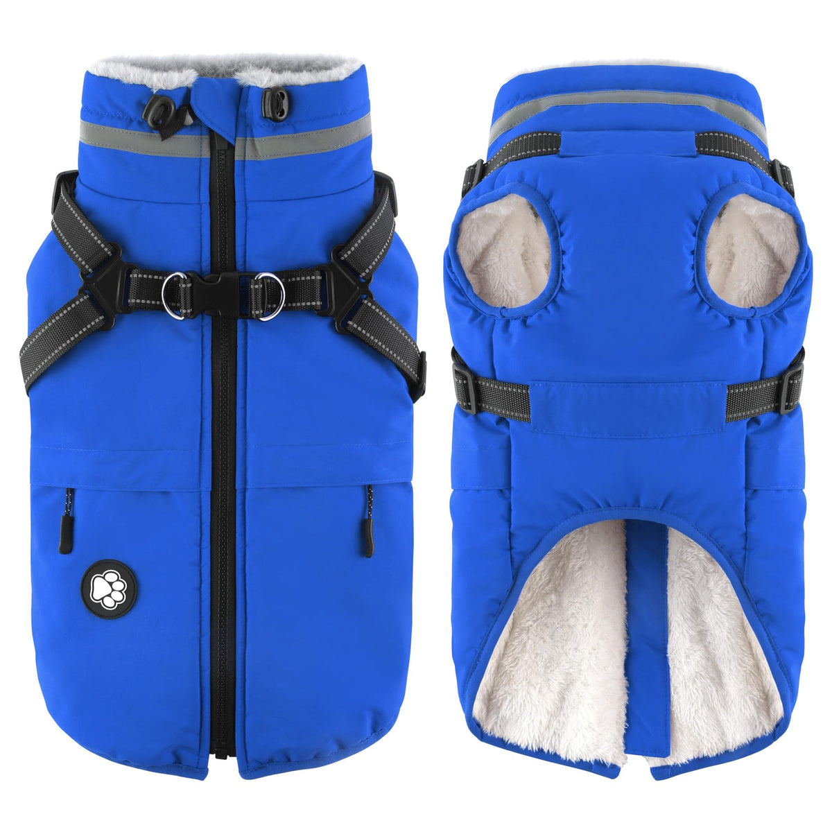 Dogcheer blue waterproof coat back view for snow-ready warmth