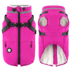 Dogcheer waterproof dog coat pink back view highlighting warmth and dry fur on snowy walks