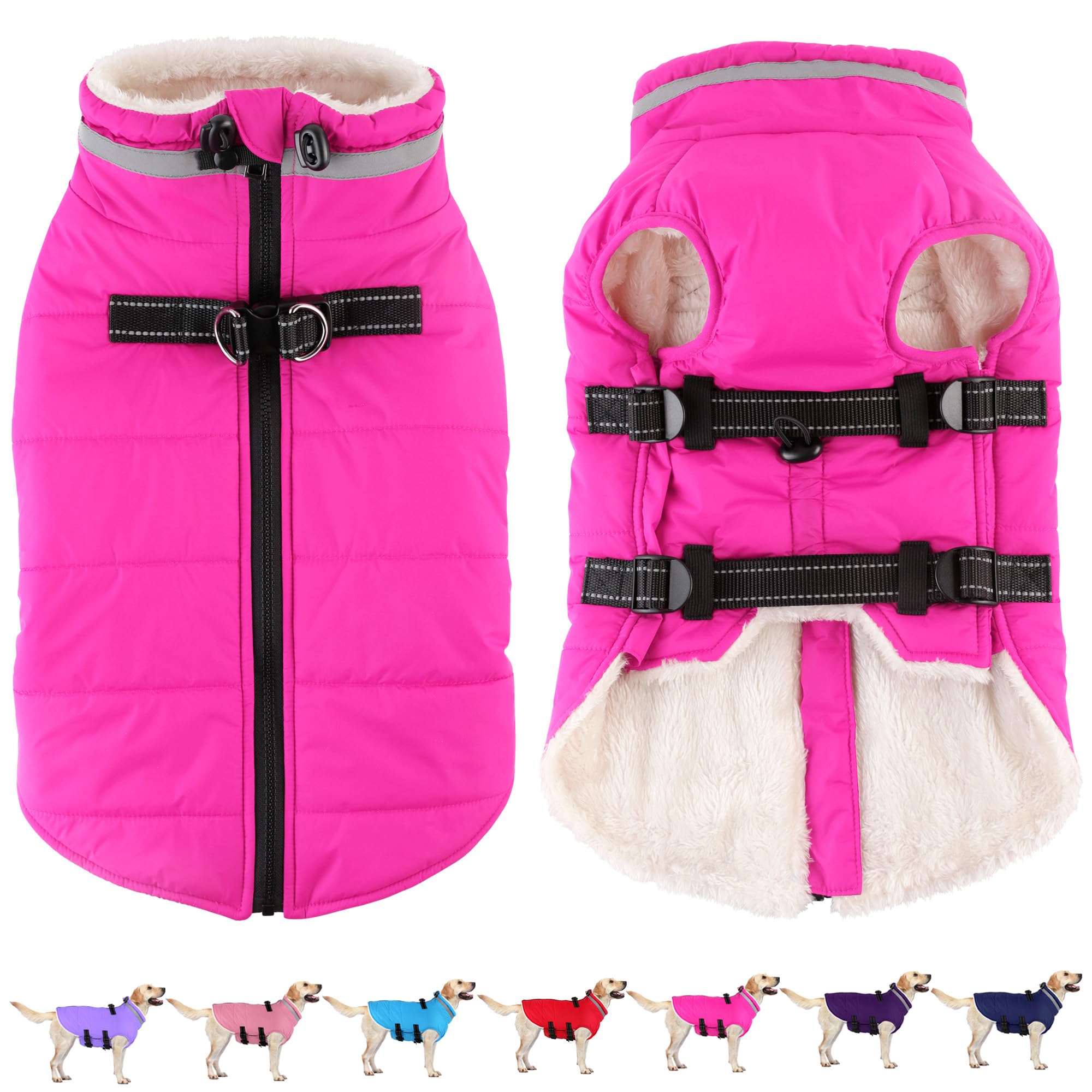 Dogcheer waterproof-dog-jacket-pink-back-zipper for quick on off protection during rainy walks.