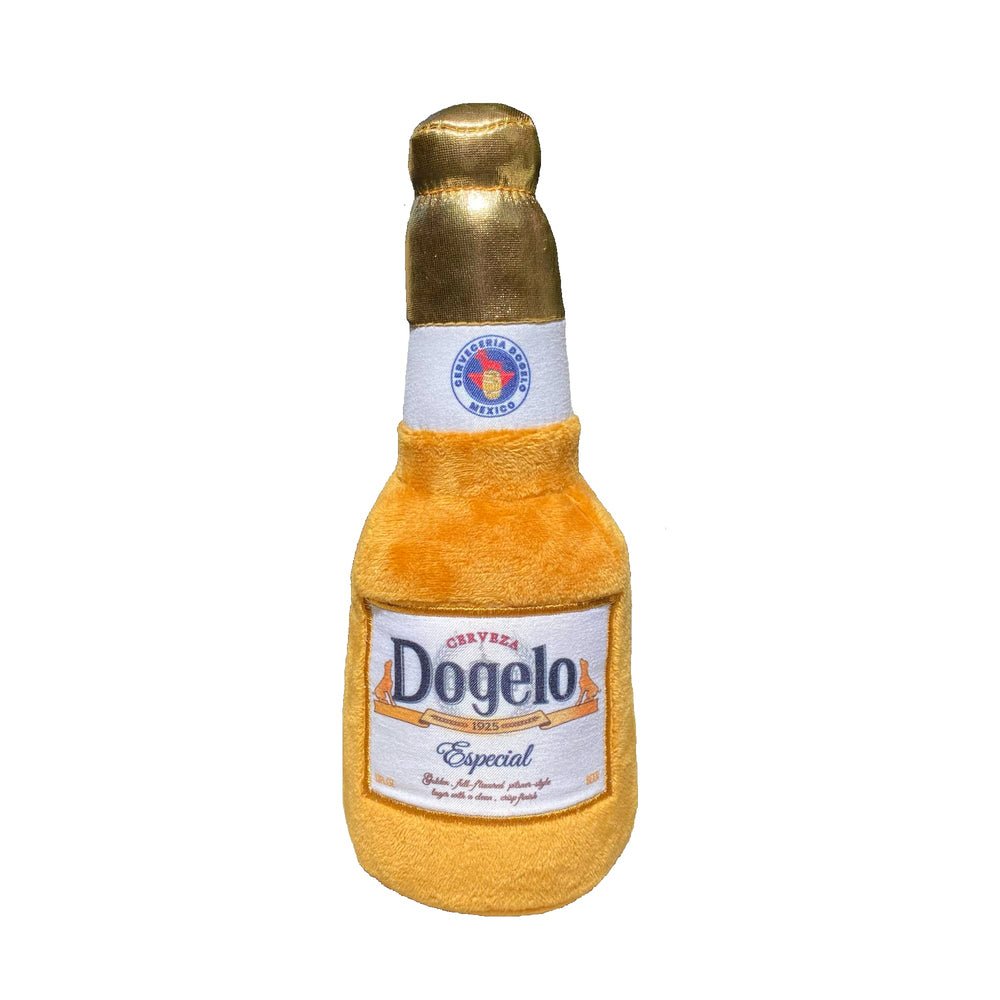 Dogelo plush toy beer bottle for dogs enabling party-time fun and bonding