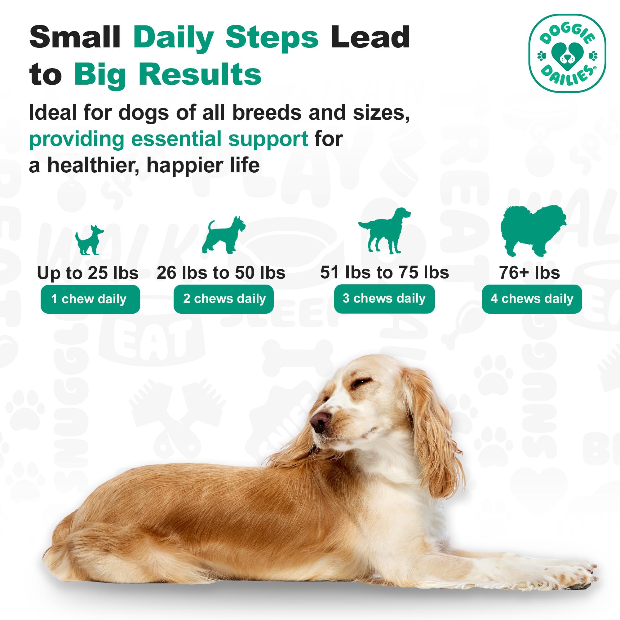 Doggie Dailies Calming Chews ingredient list hints at natural botanicals.