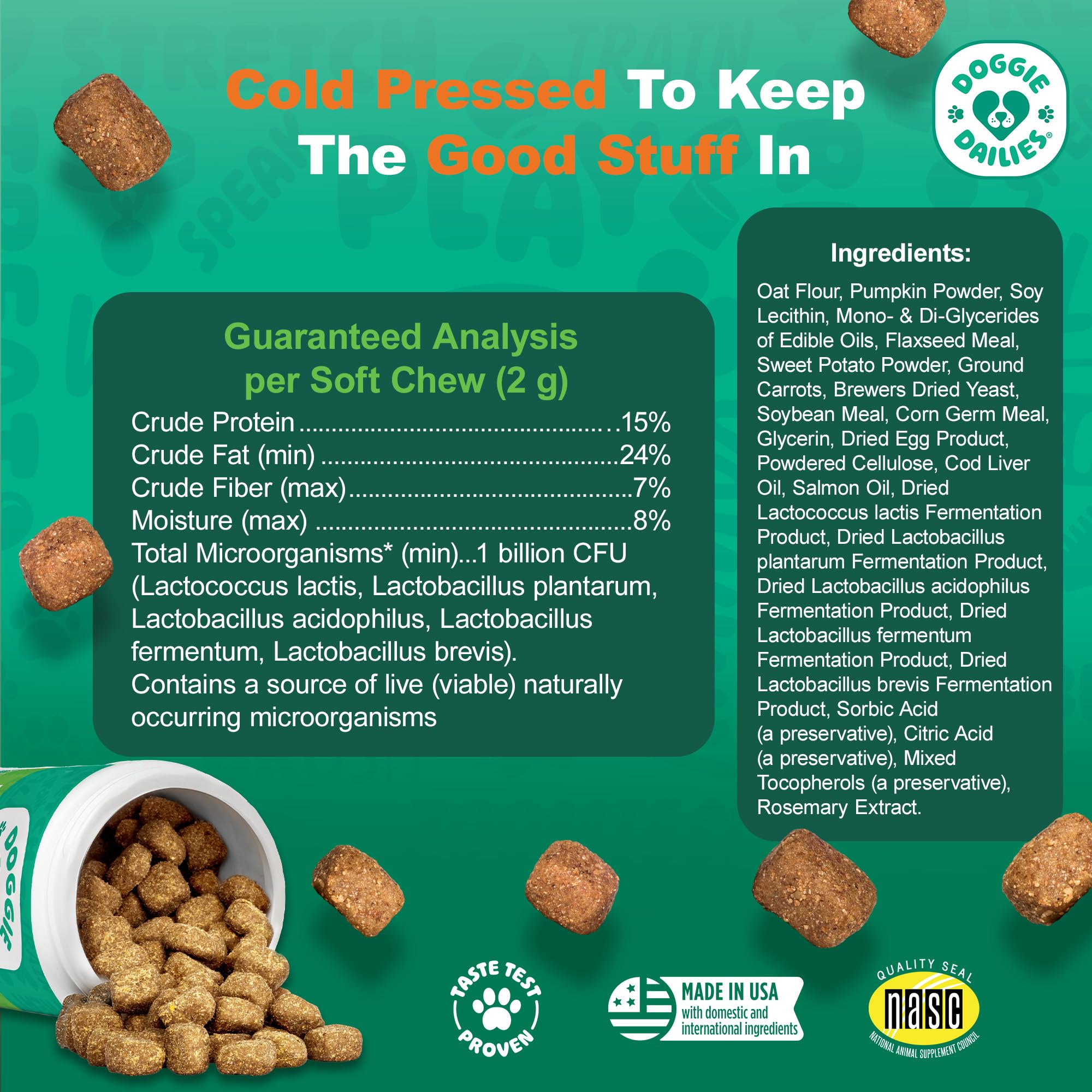 Doggie Dailies Probiotics palatability test shows a happy dog.