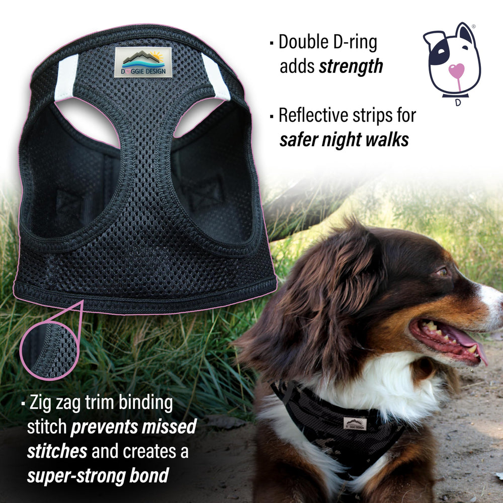 Doggie Design American River harness adjustable 3-inch webbing for snug fit