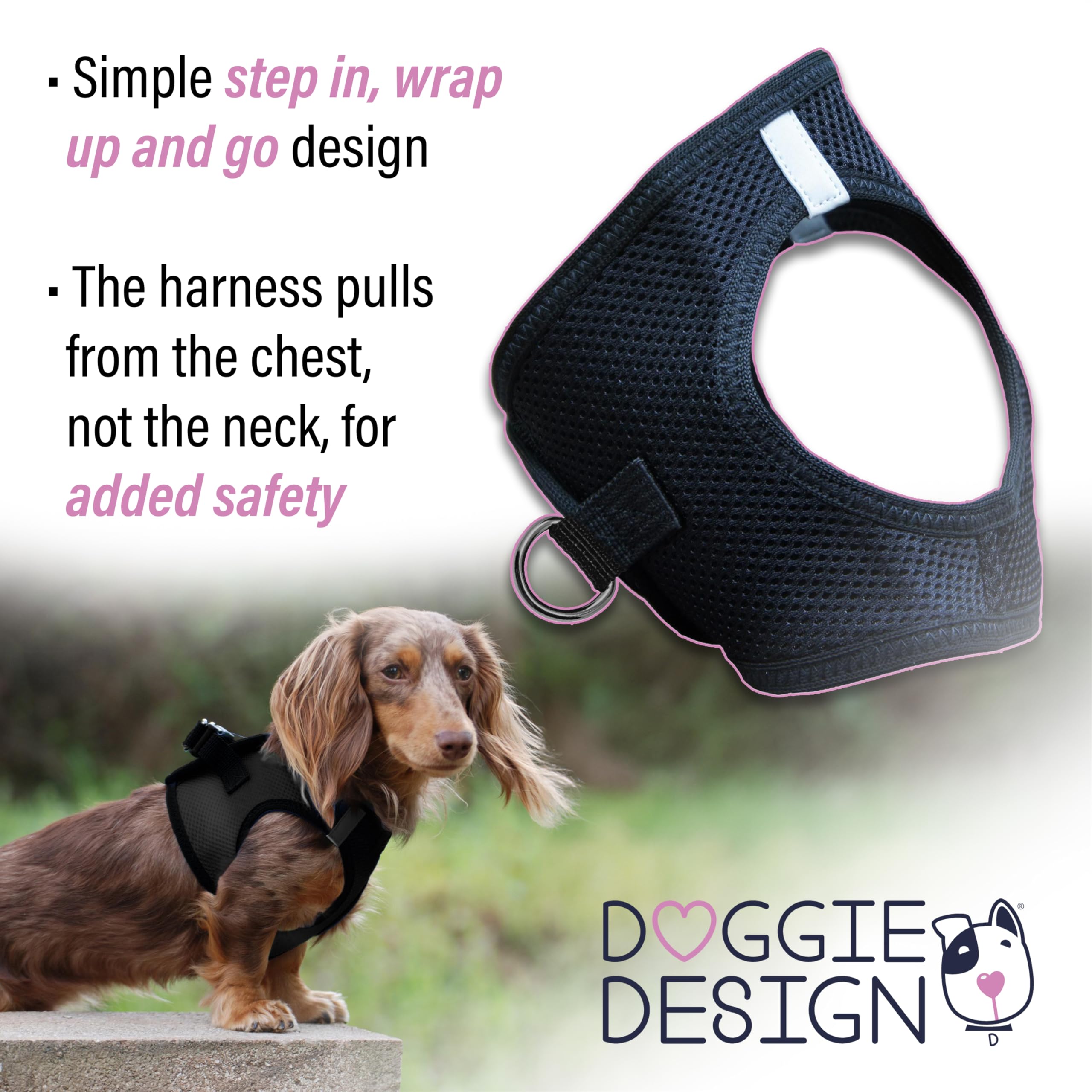Doggie Design American River harness double D-rings for added leash strength