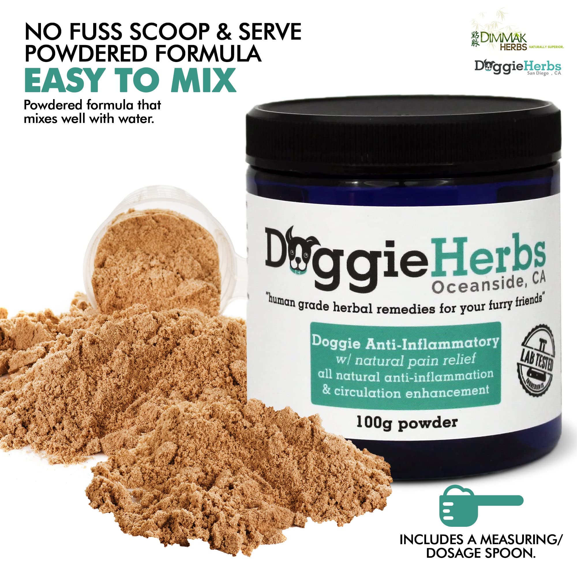 Doggie Herbs Corydalis-based formula with traditional herbs shown for promoting circulation and tissue comfort.