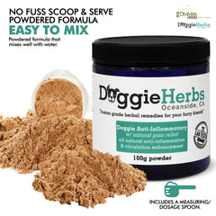 Doggie Herbs Corydalis-based formula with traditional herbs shown for promoting circulation and tissue comfort.