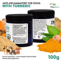 Doggie Herbs curcumin-turmeric blend bottle highlighting potent, bioavailable inflammation relief for dogs.