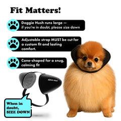 Doggie Hush size chart image helps find the right fit for your dog.