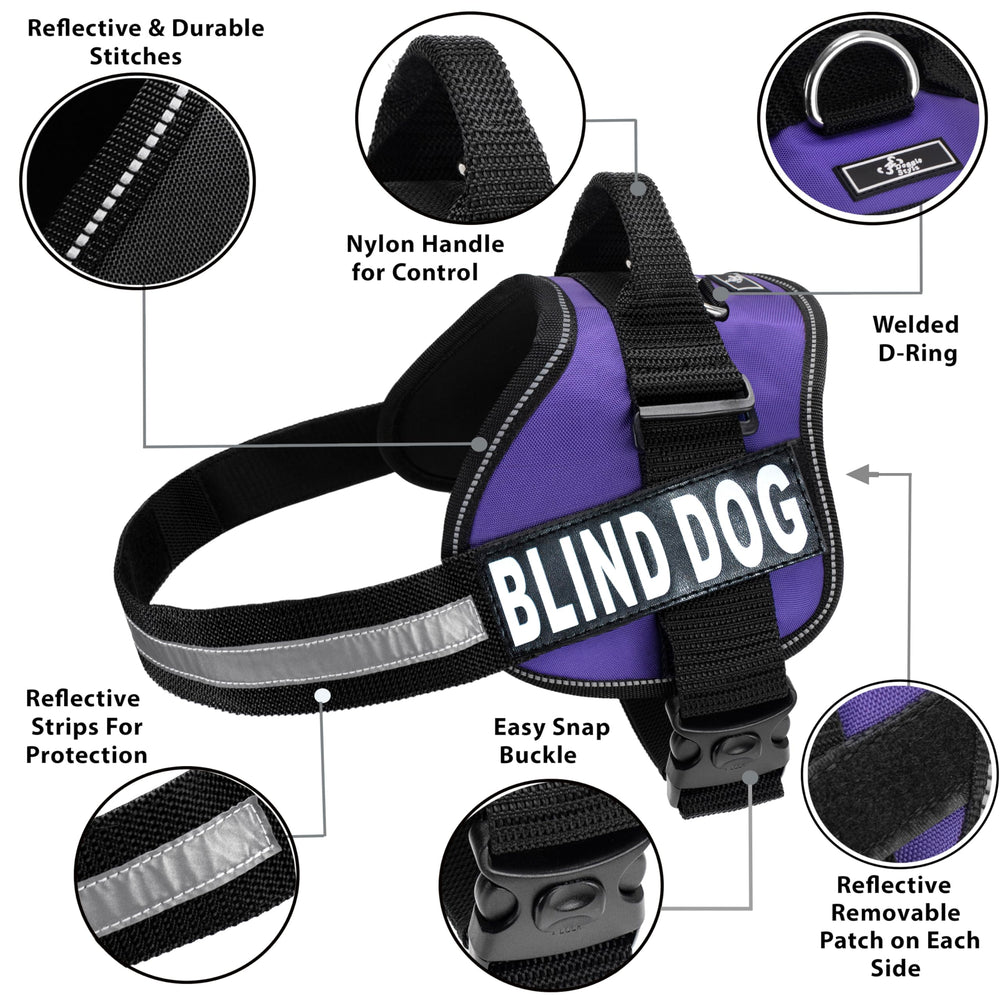 Doggie Stylz blind dog harness with adjustable straps ensures snug escape-proof wearing.