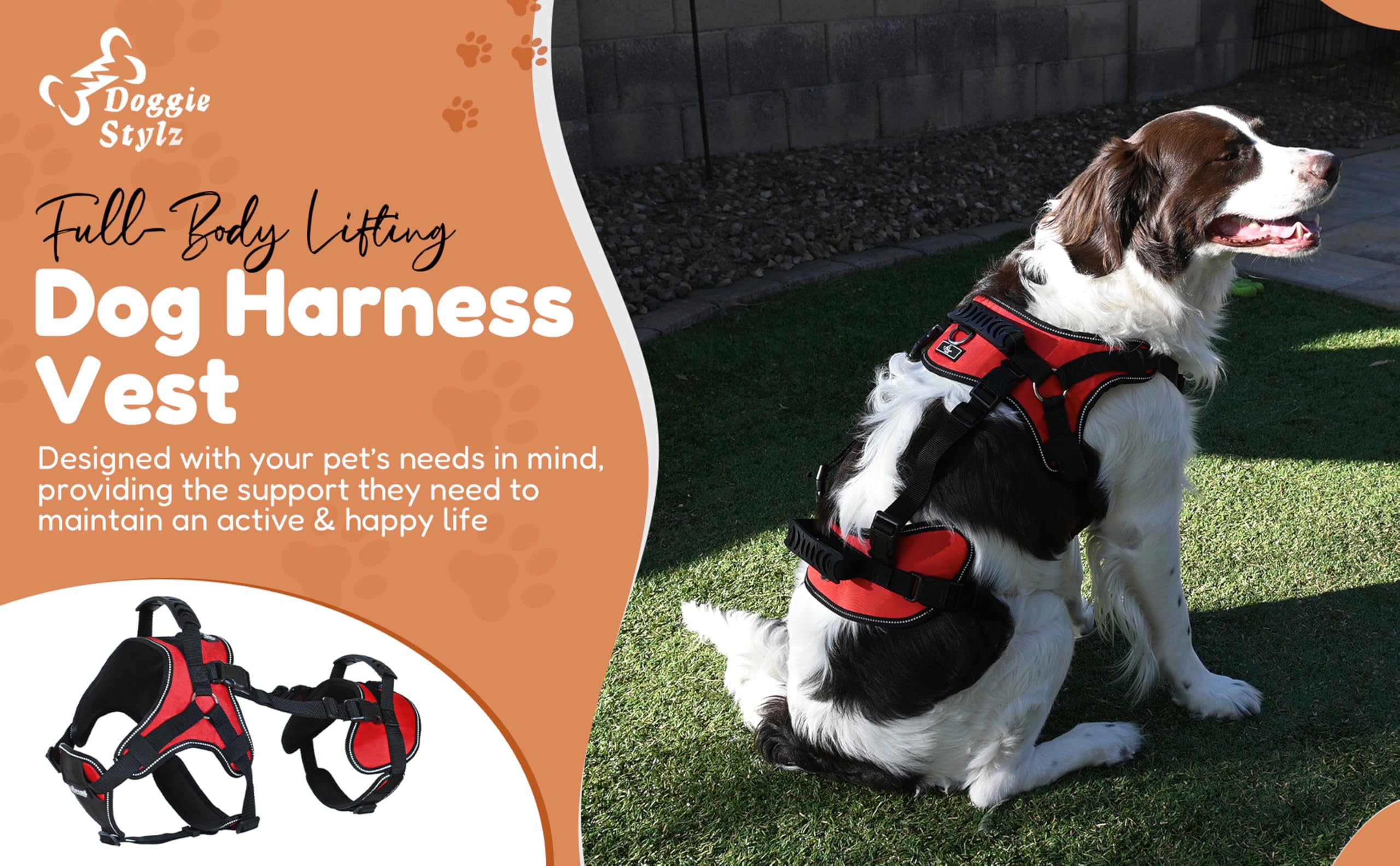 Doggie Stylz full-body lifting harness handles assist with steady full-body support