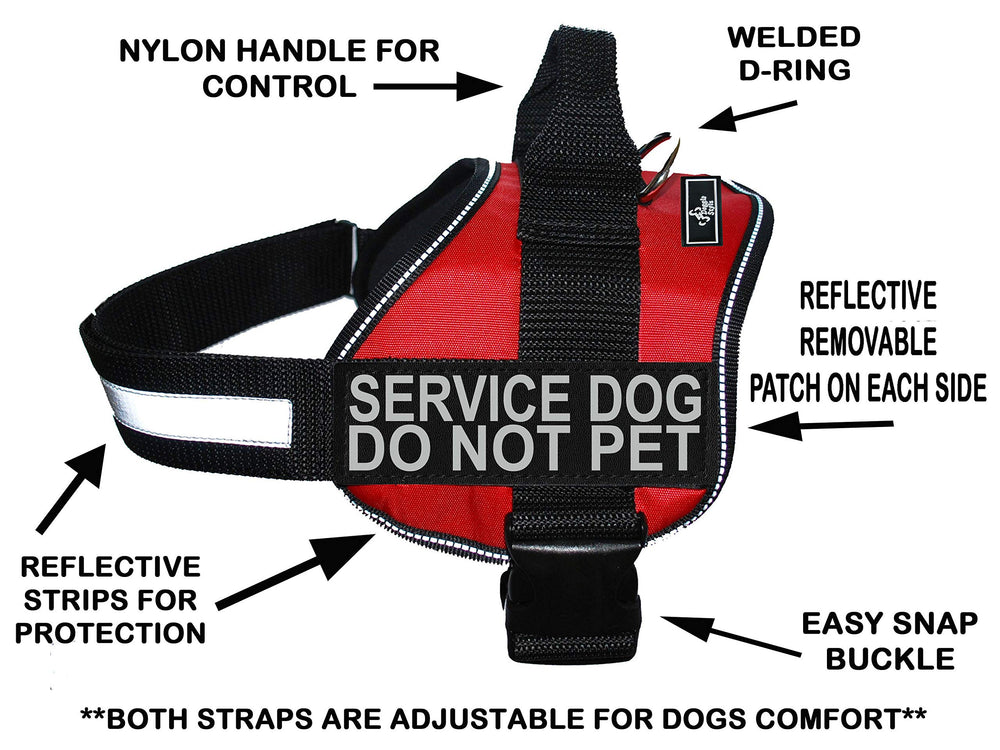 Doggie Stylz service dog harness red side patches highlight reflective visibility at night