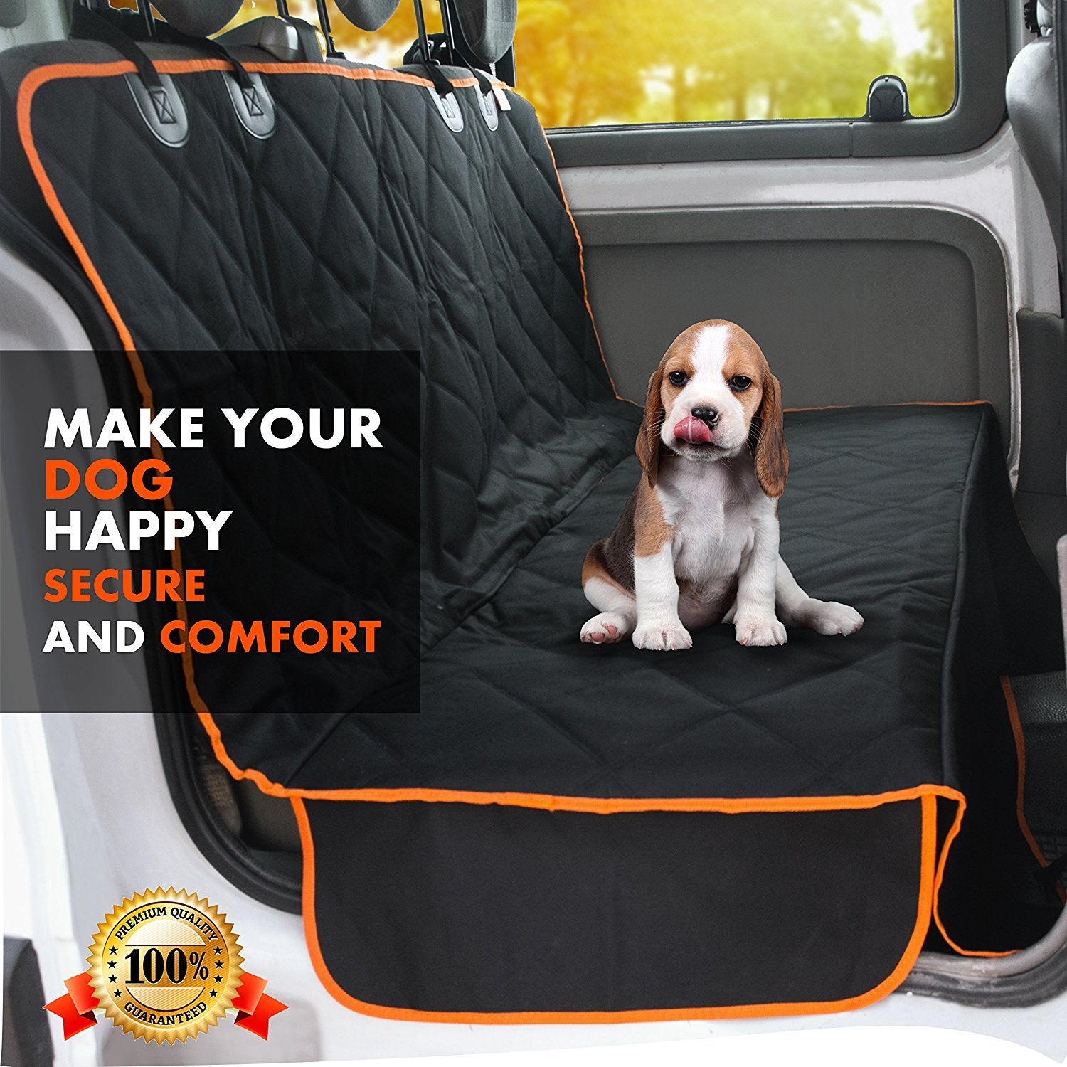 Doggie World durable pet car seat hammock keeps dogs secure and relaxed.