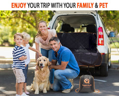Doggie World waterproof backseat cover protects from mud and pawprints during adventures.