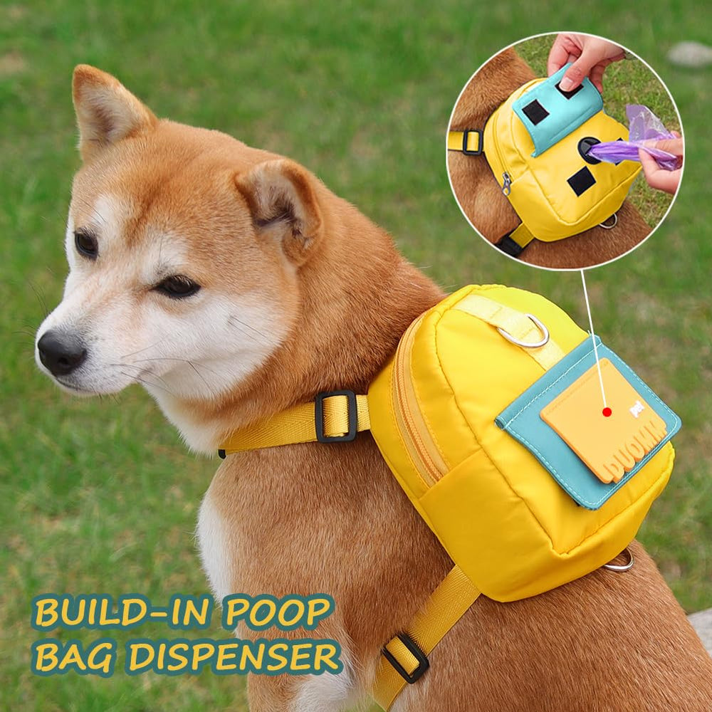DoggieKit backpack harness yellow back-view emphasizing large capacity for essentials.