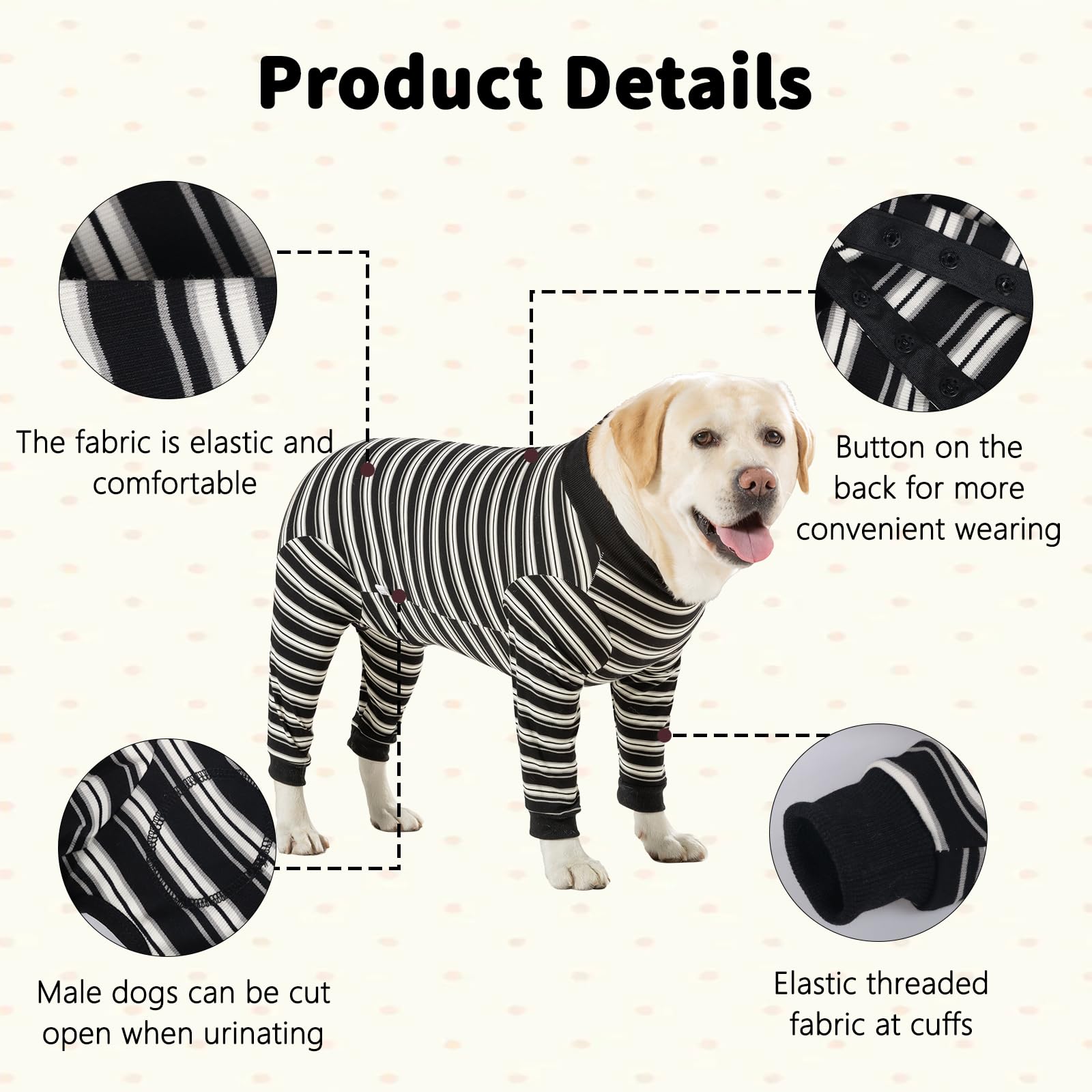 DoggieKit dog surgery recovery suit bathroom-access view demonstrates round pee hole and easy bathroom use