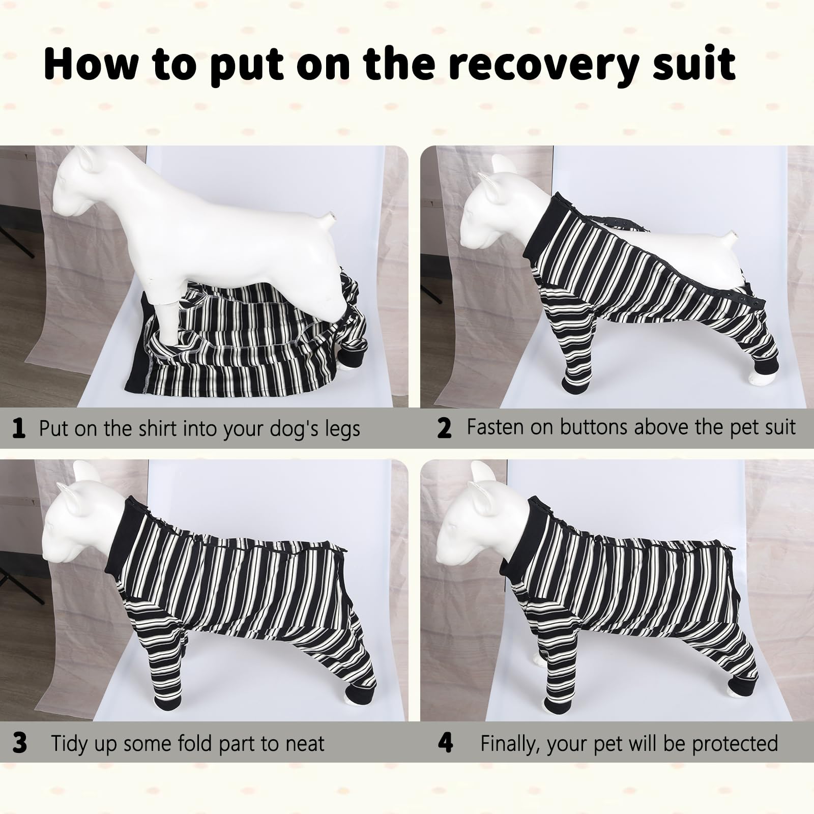 DoggieKit dog surgery recovery suit close-up fabric shows soft polyester-cotton blend and stretch