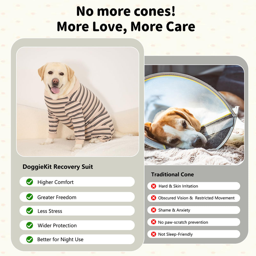 DoggieKit recovery-suit back opening design lets dogs toilet break without removing the suit.