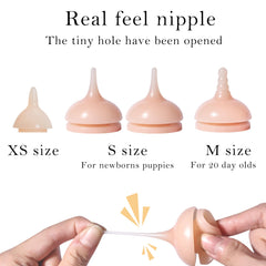Doggiema soft silicone nipple shows gentle flow for small puppies.