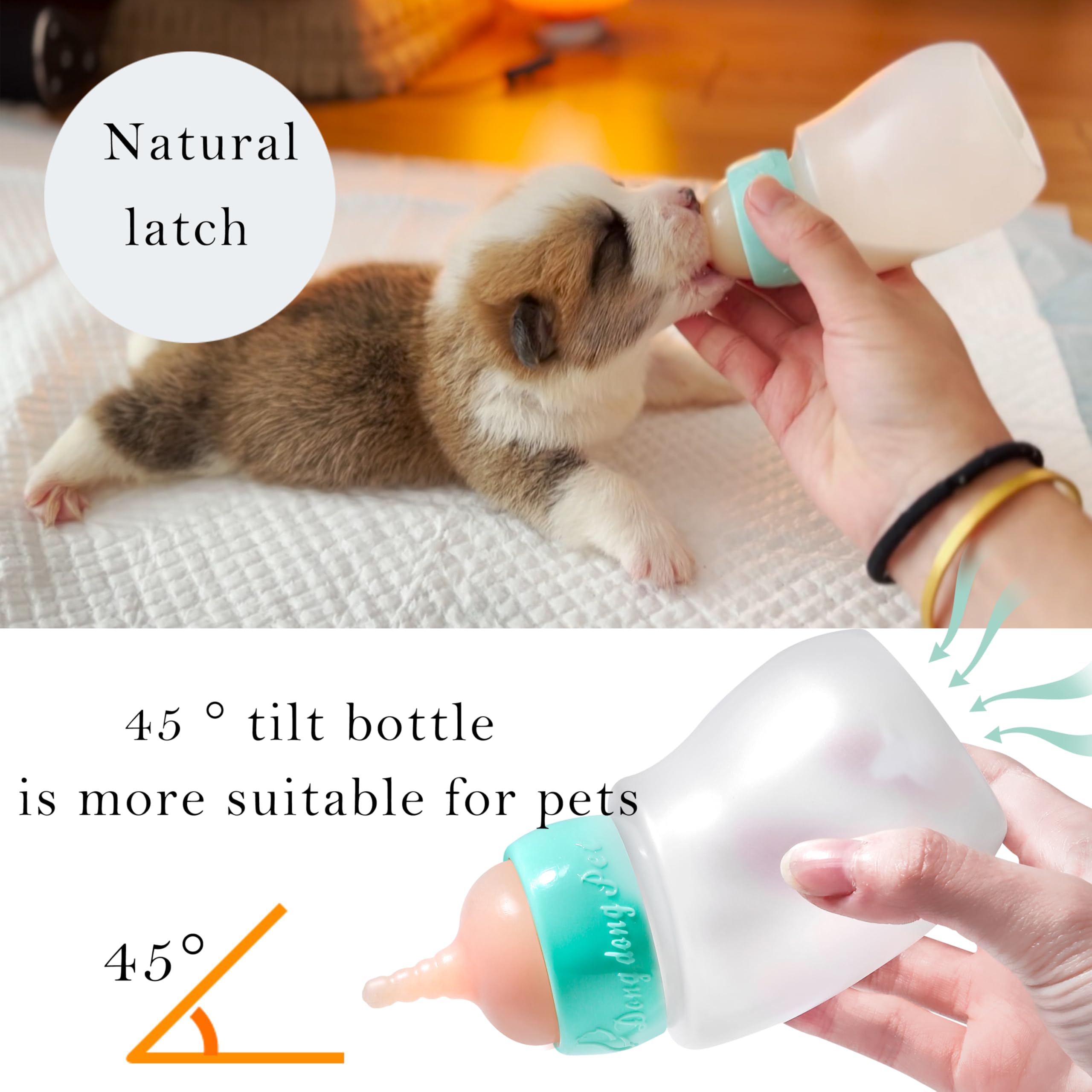 Doggiema syringe with nipple enables precise milk portioning for feeding.