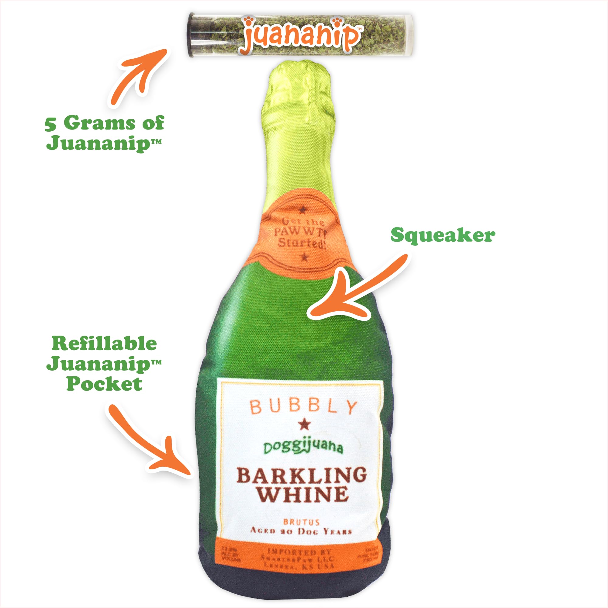 Doggijuana catnip bottle showcases organic formula for dog-safe scent enrichment