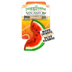 Doggijuana Tuffer Chewer Mini Plush Toy watermelon slice closeup enhances scent-driven play