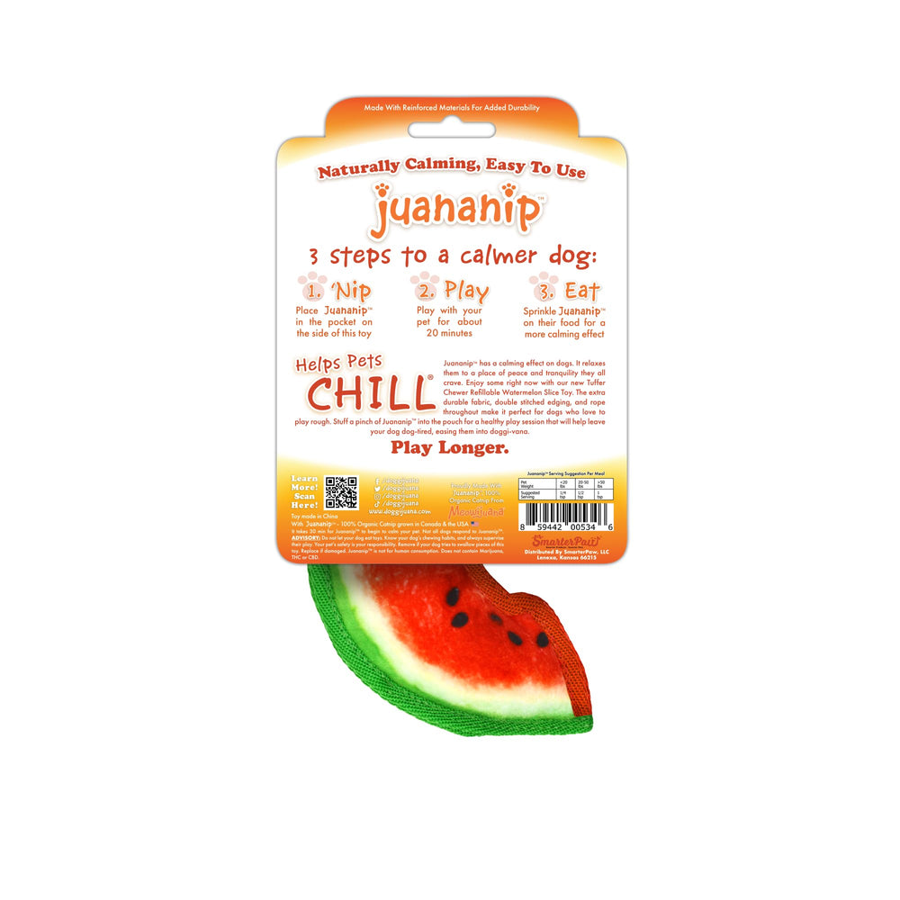 Doggijuana Tuffer Chewer Mini Plush Toy watermelon-slice design for playful calm moments