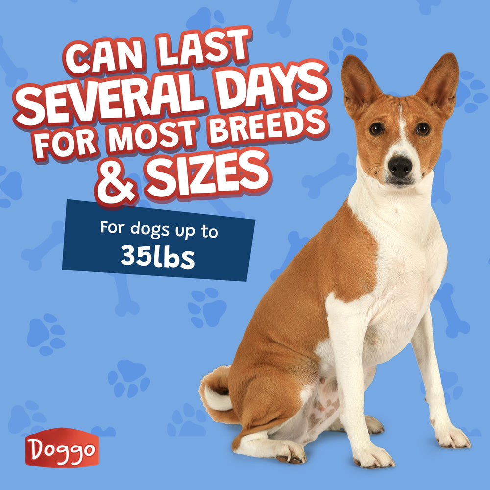 Doggo Dog Chew dental health emphasis shows cleaner teeth and fresher breath.