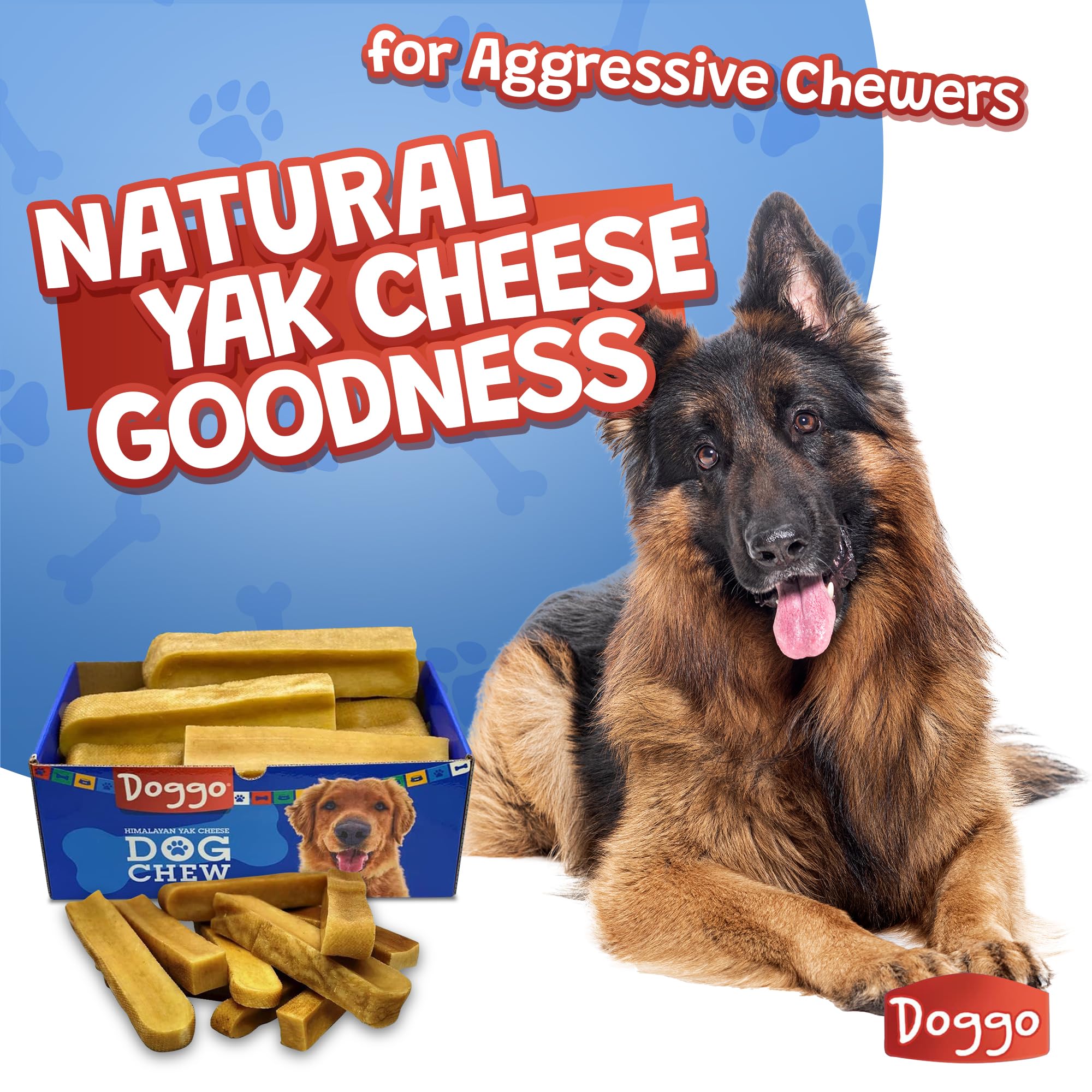 Doggo Dog Chew medium yak chews on display for multi-dog households.
