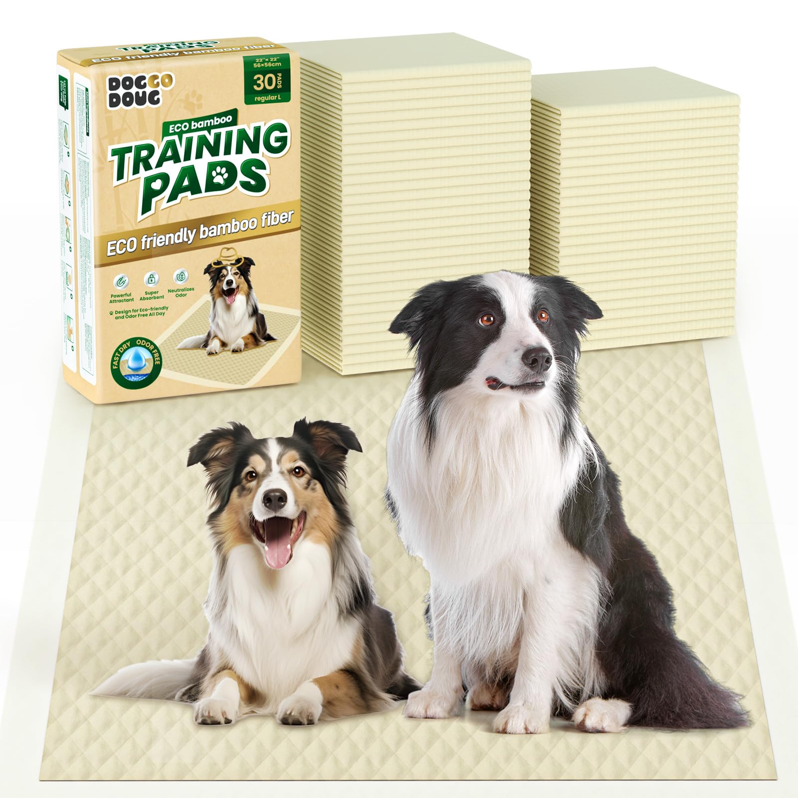 DOGGO DOUG puppy pads bamboo-fiber close-up, highlighting eco-friendly material for training use.