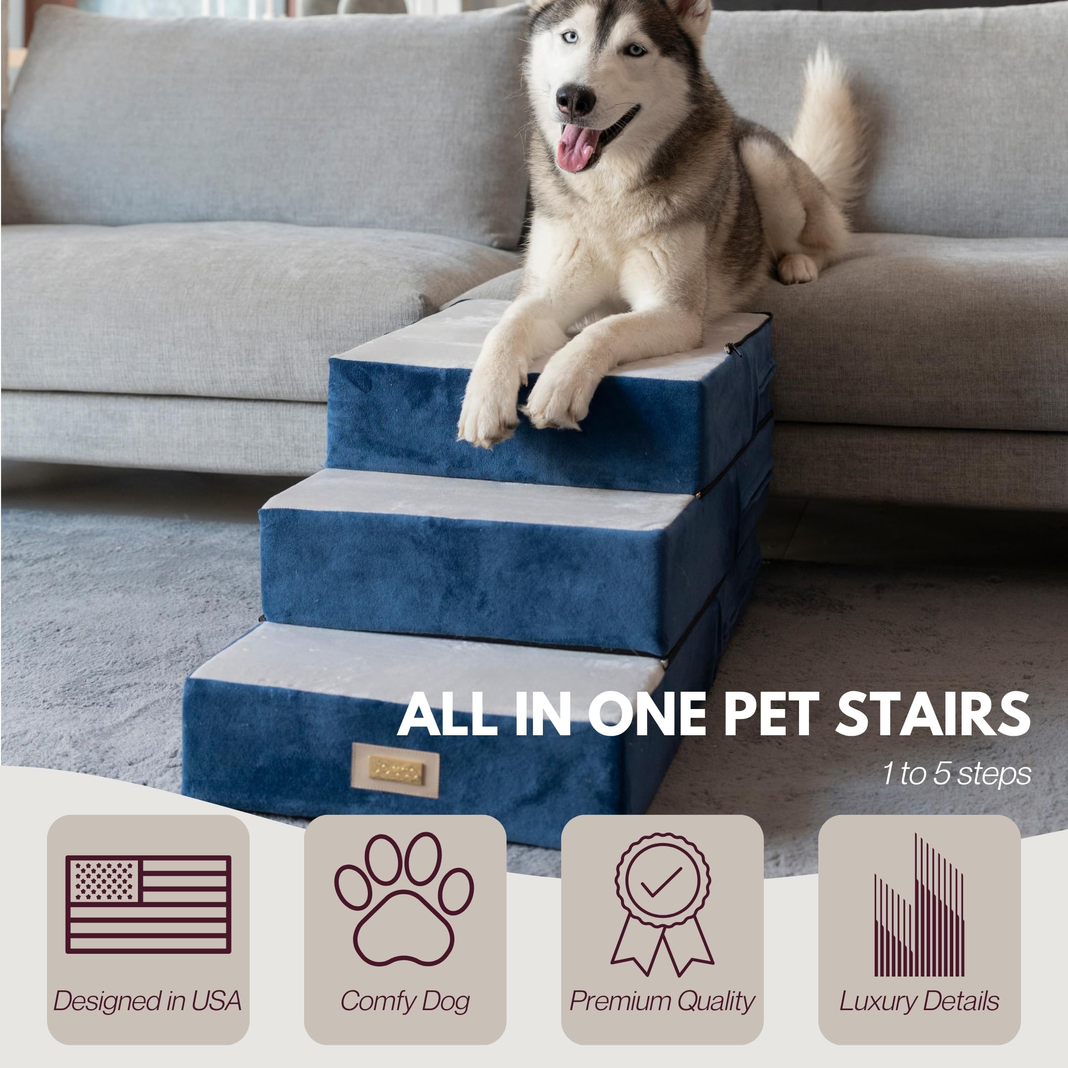 DOGGO Selection 2-step blue adjustable stairs for gentle height change