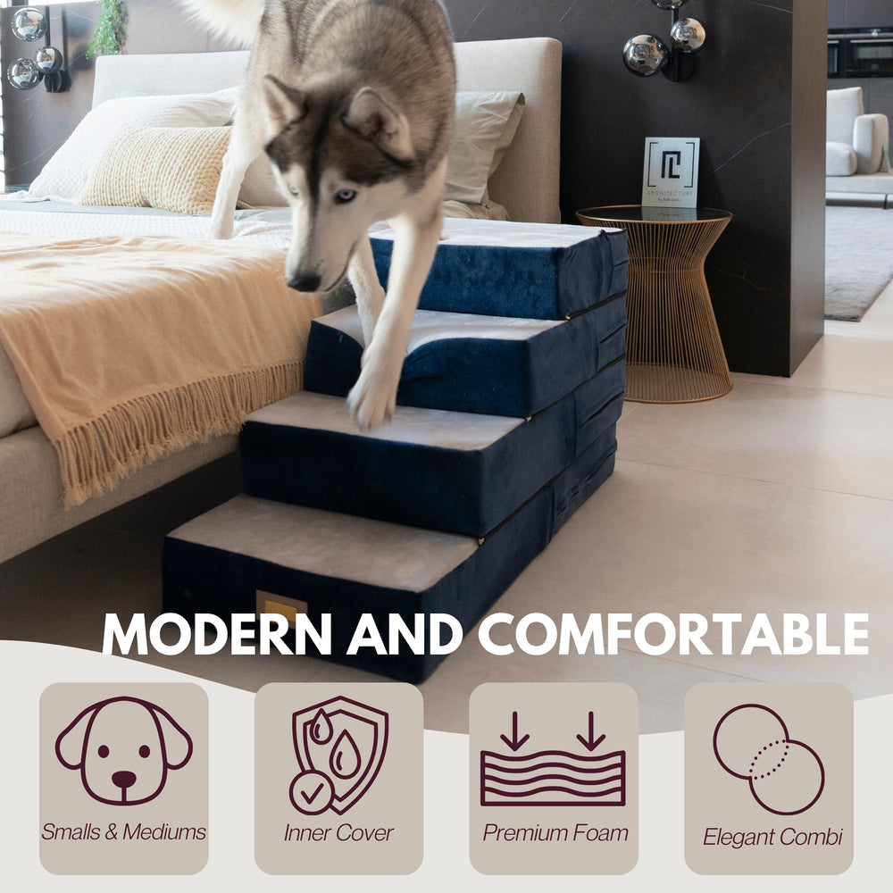 DOGGO Selection 3-step blue adjustable stairs versatile indoor helper