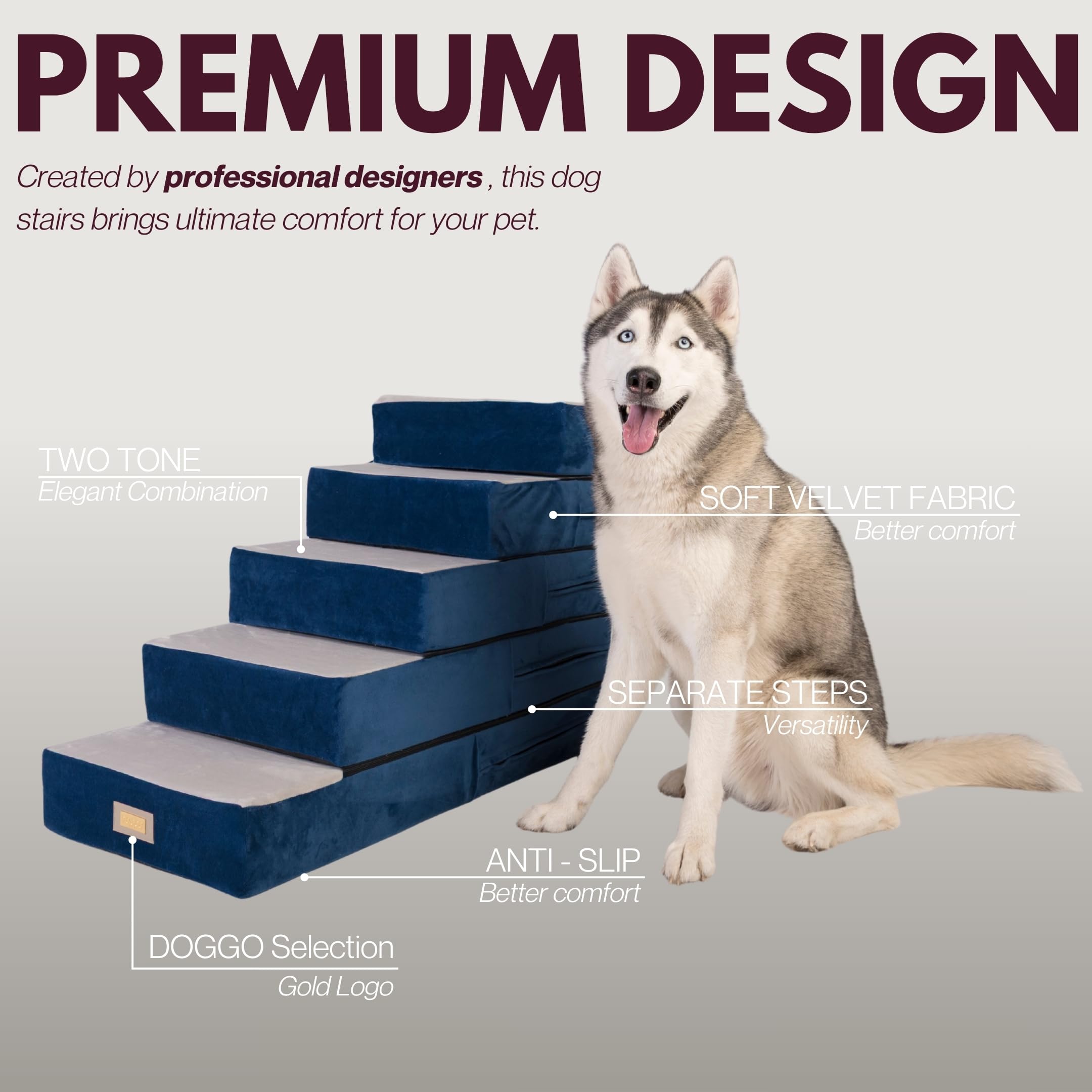 DOGGO Selection 4-step blue adjustable stairs stable elevation for small pets