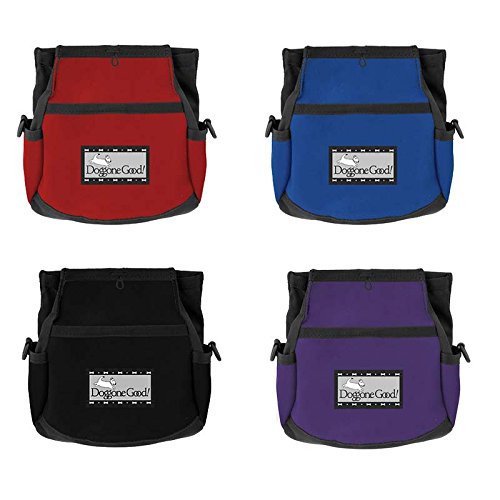 Doggone Good Rapid Rewards front pocket storing a leash or treats for quick access.