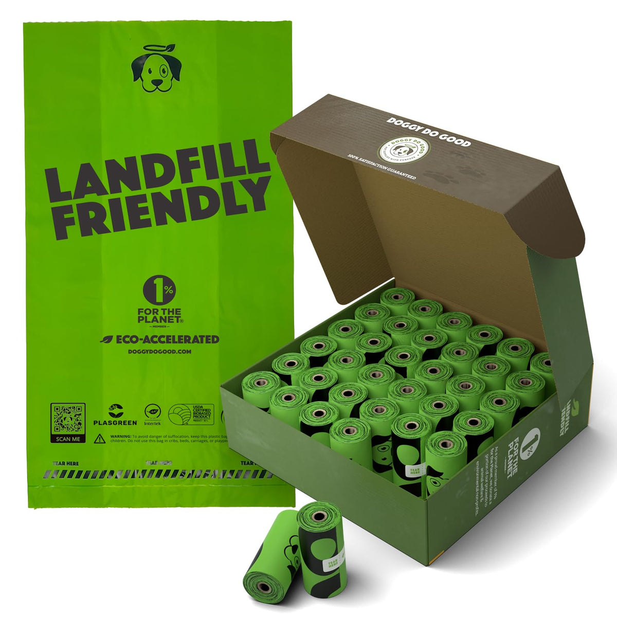 Doggy Do Good landfill-friendly poop bags packaging showcases eco-conscious design