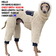 Doggystar fleece onesie close-up highlights soft elastic fabric and snug feel
