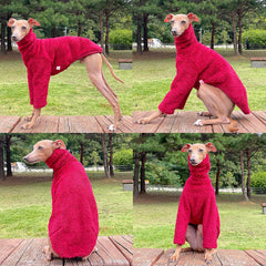 Doggystar stretch fleece fabric adapts to slim greyhound chests for comfort.