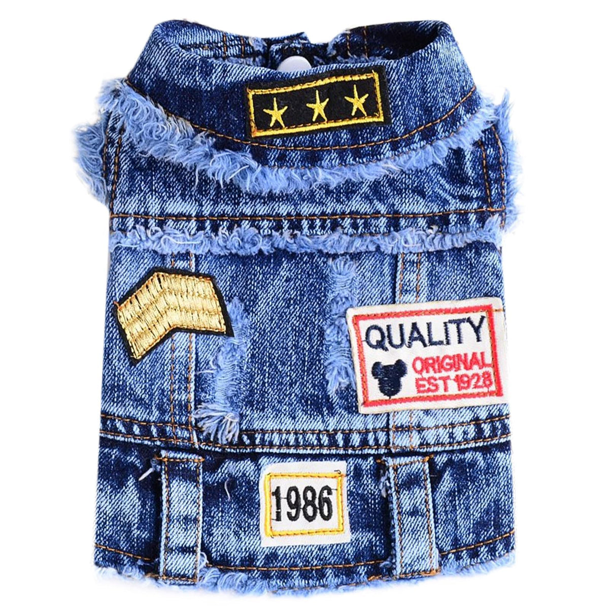 DOGGYZSTYLE Cool Dog Jean Jacket front view with timeless denim look for easy everyday wear