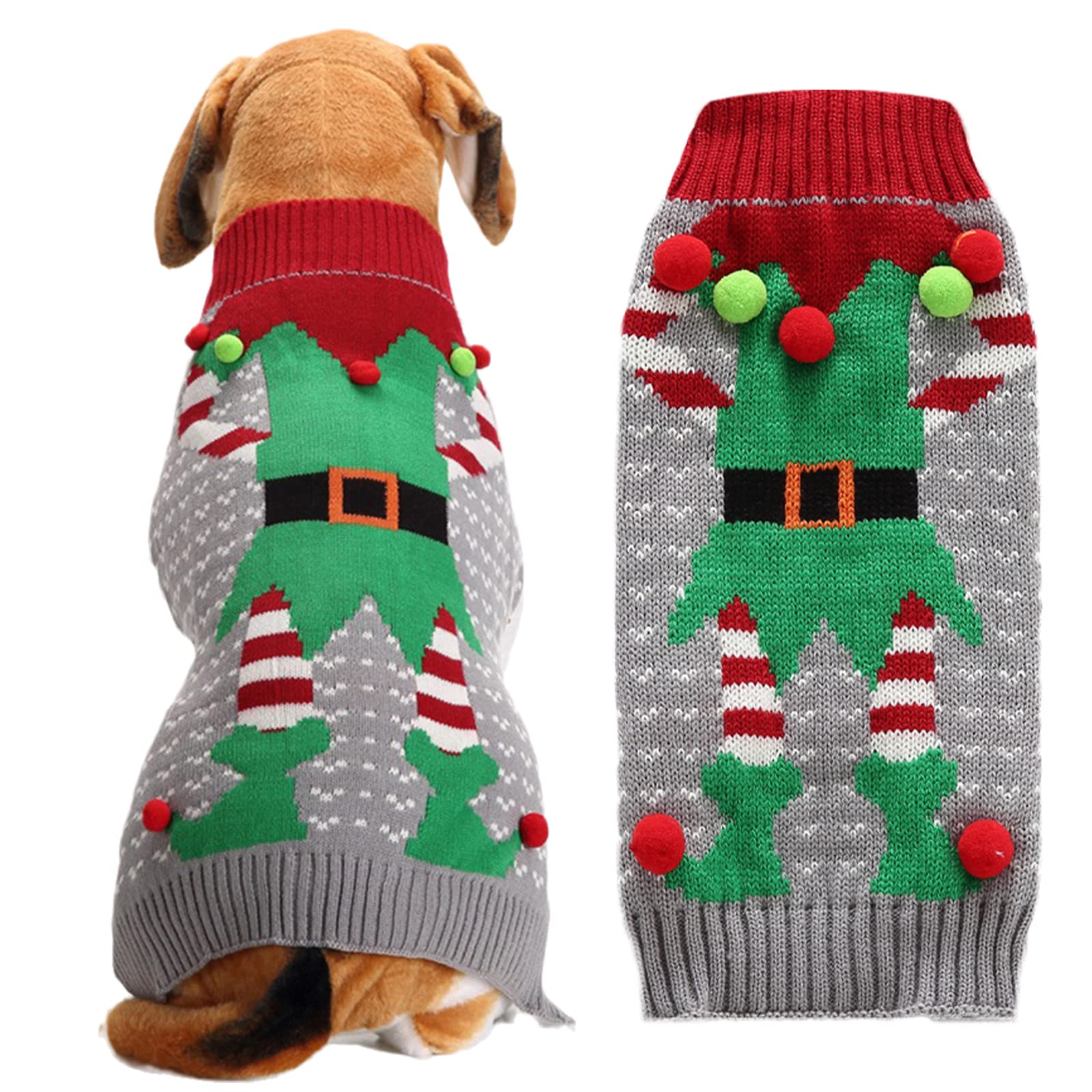 DOGGYZSTYLE Grey Elf Christmas sweater front view for festive pet photos
