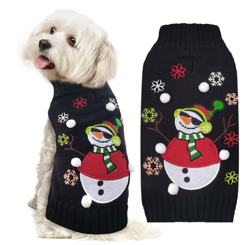 DOGGYZSTYLE XXL black snowman dog sweater keeps your pup cozy on winter walks.