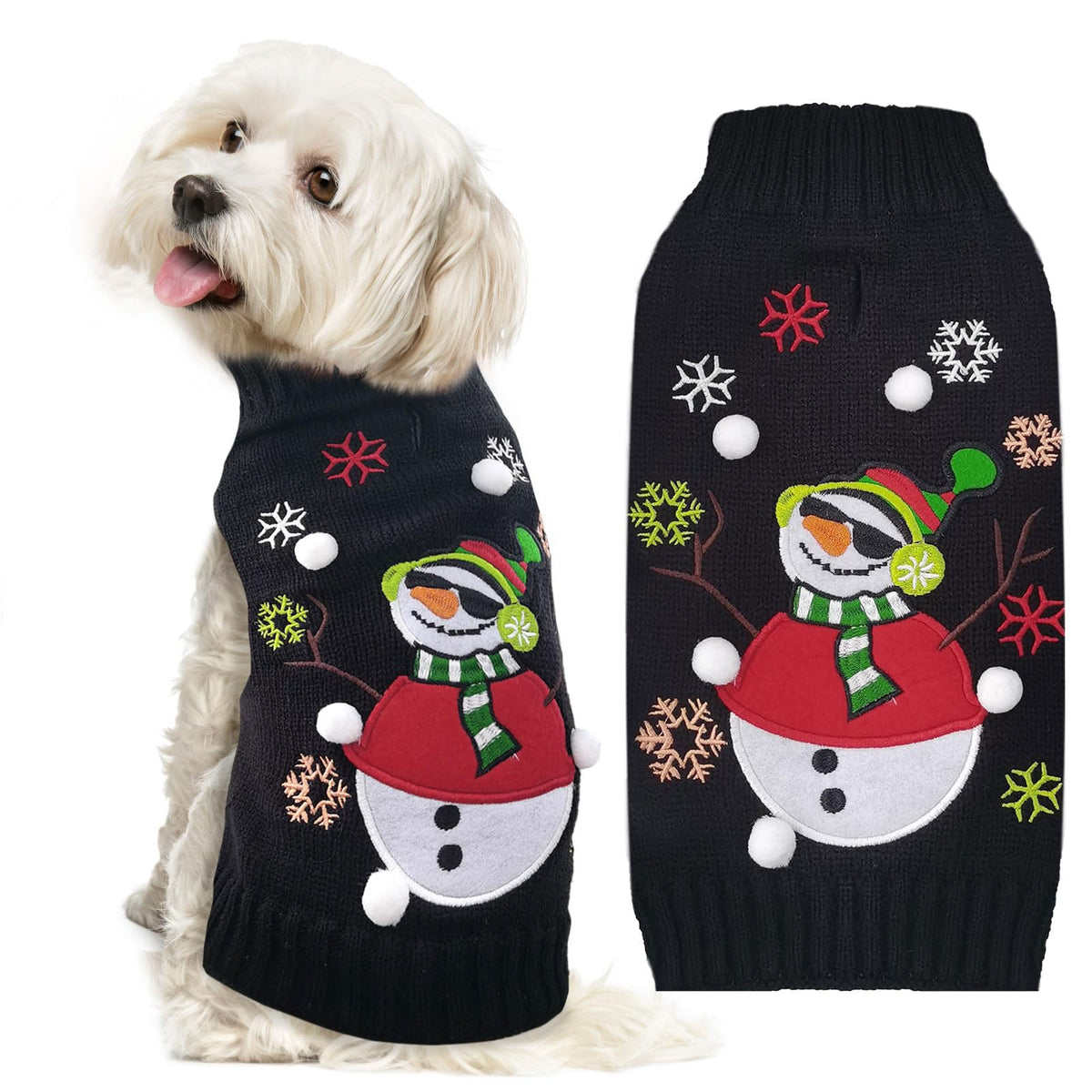 DOGGYZSTYLE XXL black snowman dog sweater keeps your pup cozy on winter walks.