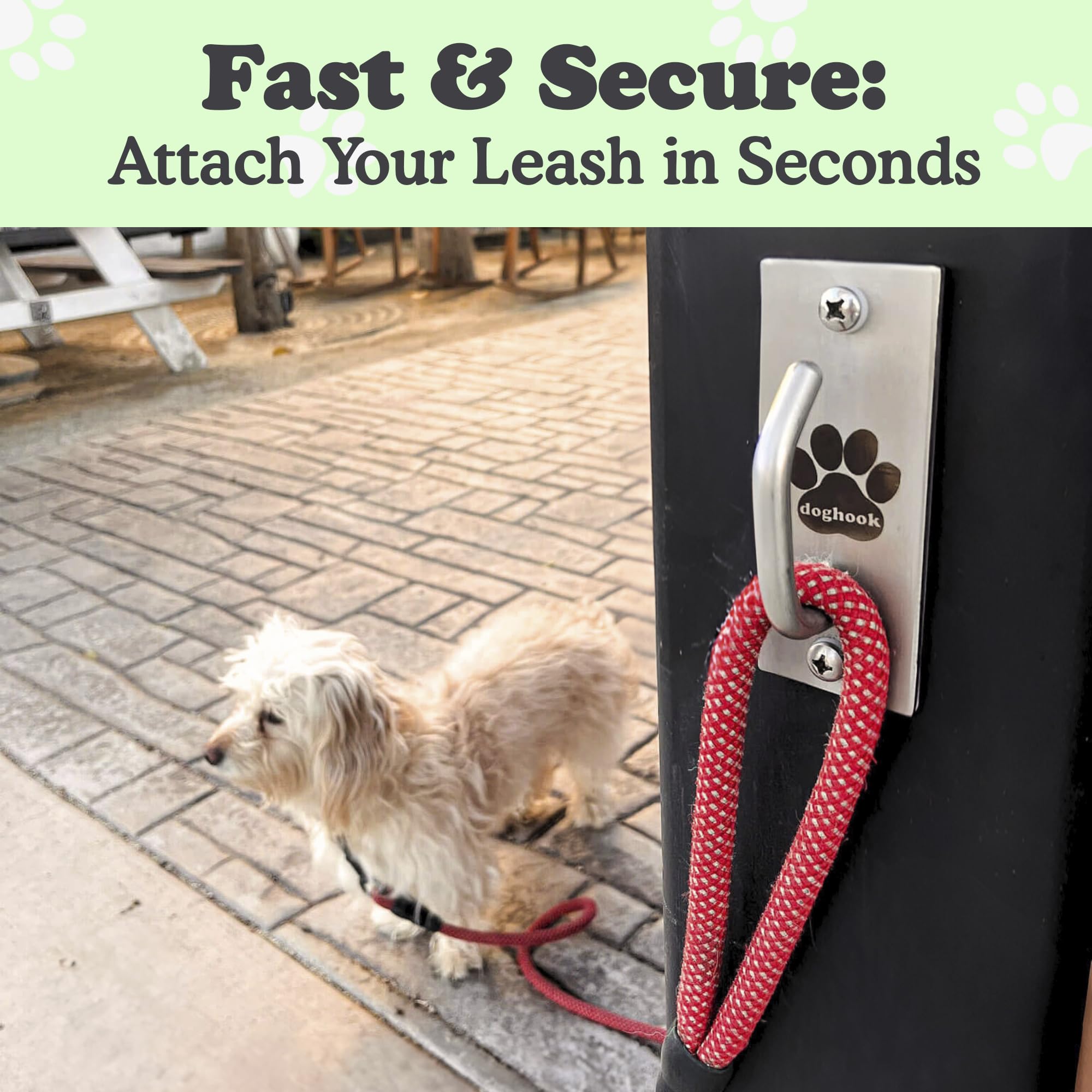 Doghook wall-mount bracket installation demonstrates quick setup for secure leash storage anywhere.